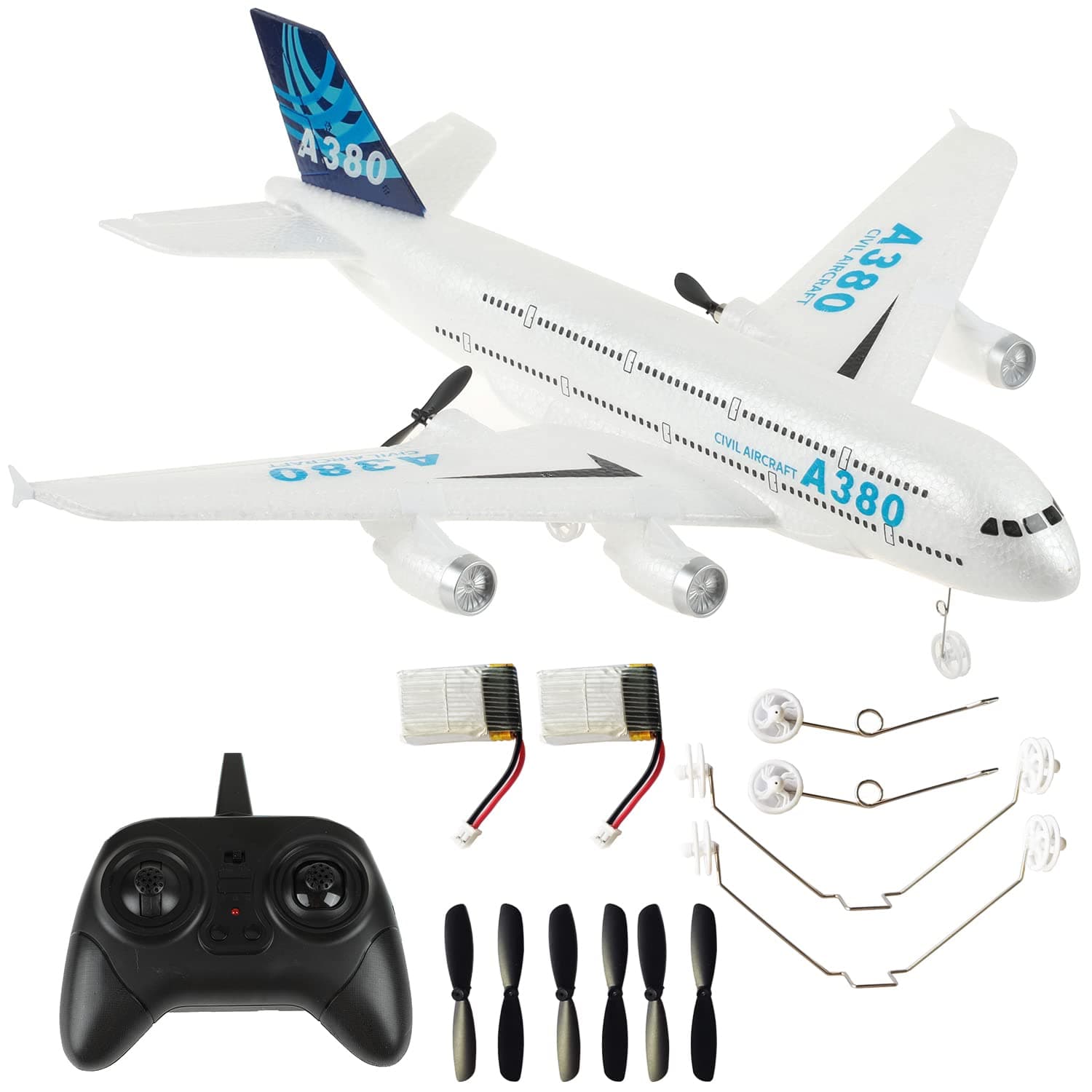RC Plane Remote Control Airplane 2.4Ghz DIY 2 Channels Remote Control Airplane Built in 6-Axis Gyro, A380 RC Aircraft for Kids EPP Foam Glider for Beginner