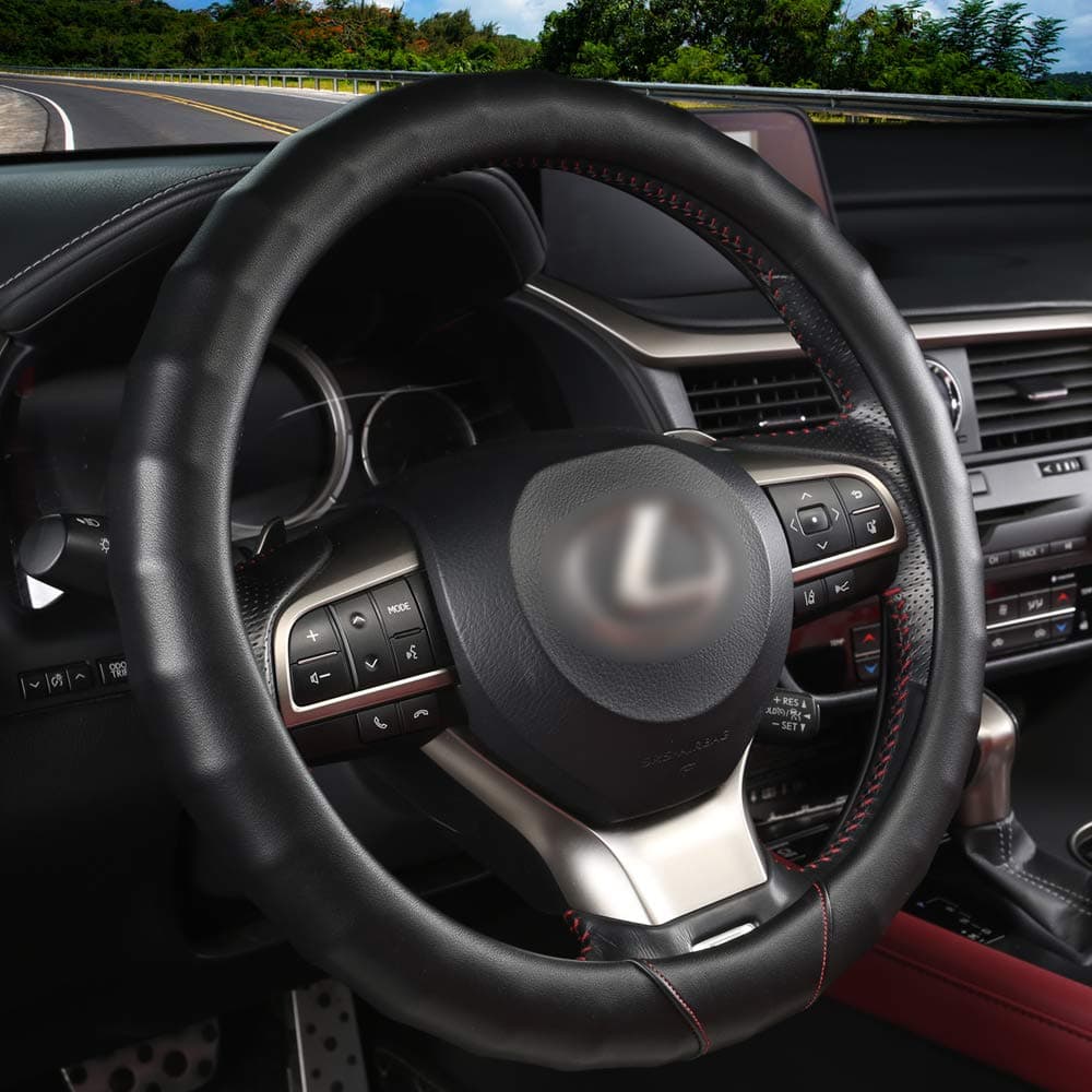 Aierxuan Microfiber Leather Steering Wheel Cover Classic Black Ultra Comfortable Vehicle Wheel Protector Warm in Winter and Cool in Summer 15 inch Auto Car Steering Wheel Covers