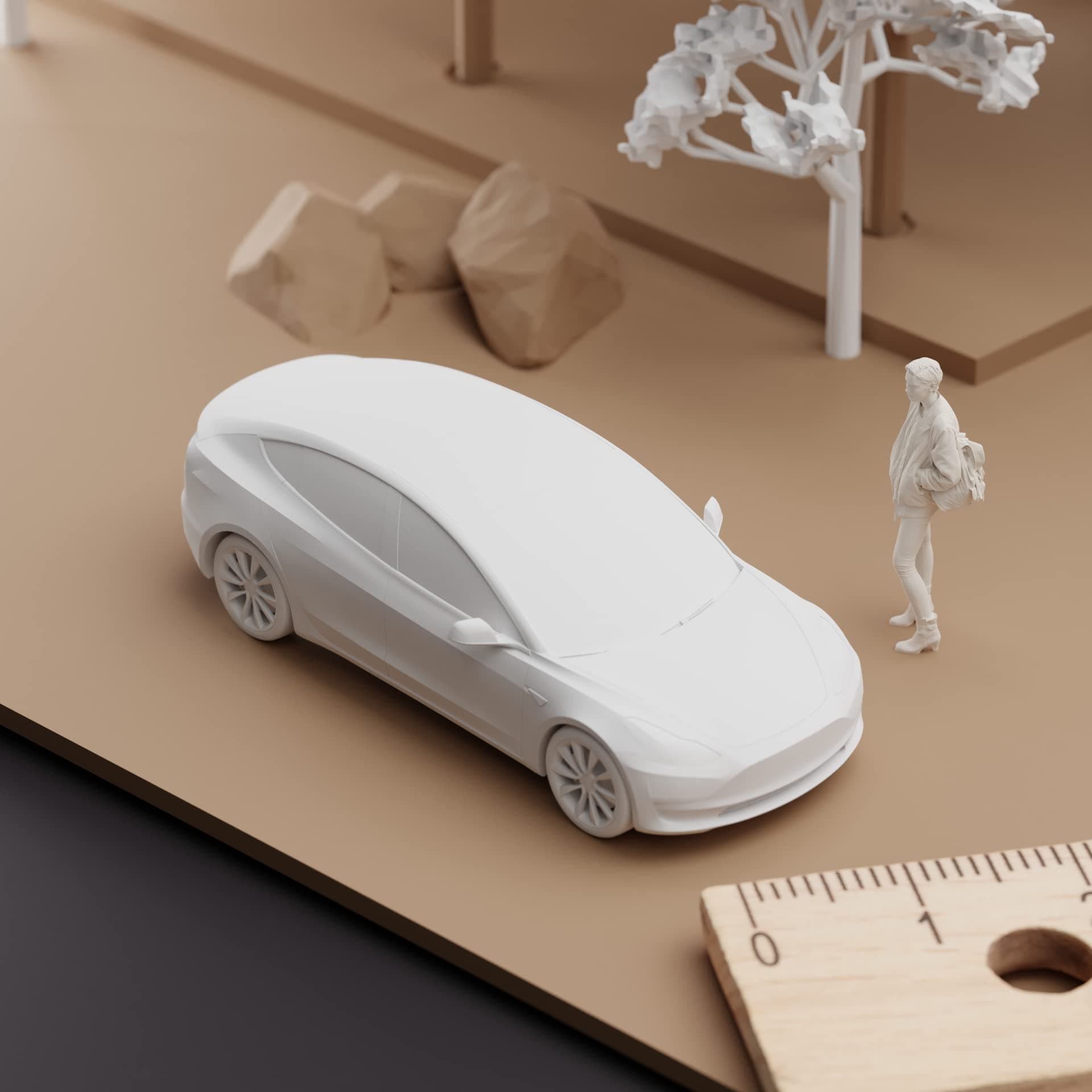 ZD Models Scale Model Car Train Railroad Scenery Architecture Toy for DIY Scenery Landscape (1:75, C 006 Car Tesla Model 3 F)