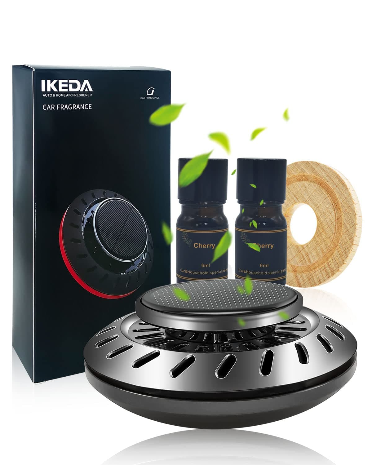 Ikeda Air Freshener for Men - Cherry Scent Car Diffuser With Odour Eliminator Technology - Strong Solar-Powered Long-Lasting Fragrance Car Accessory
