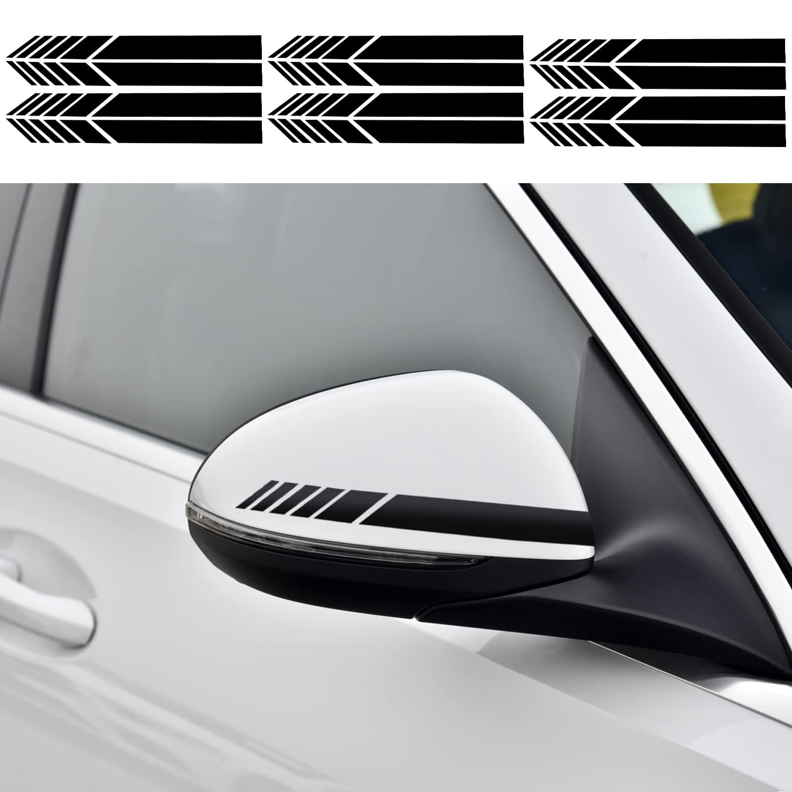 6 Pairs Rearview Mirror Car Sticker Vinyl Reflective Stripe Car Mirror Decal Decoration Sports Racing Stripe Stickers DIY Waterproof Car Side Decal for Auto Car Side Mirror, Black (20×2cm)