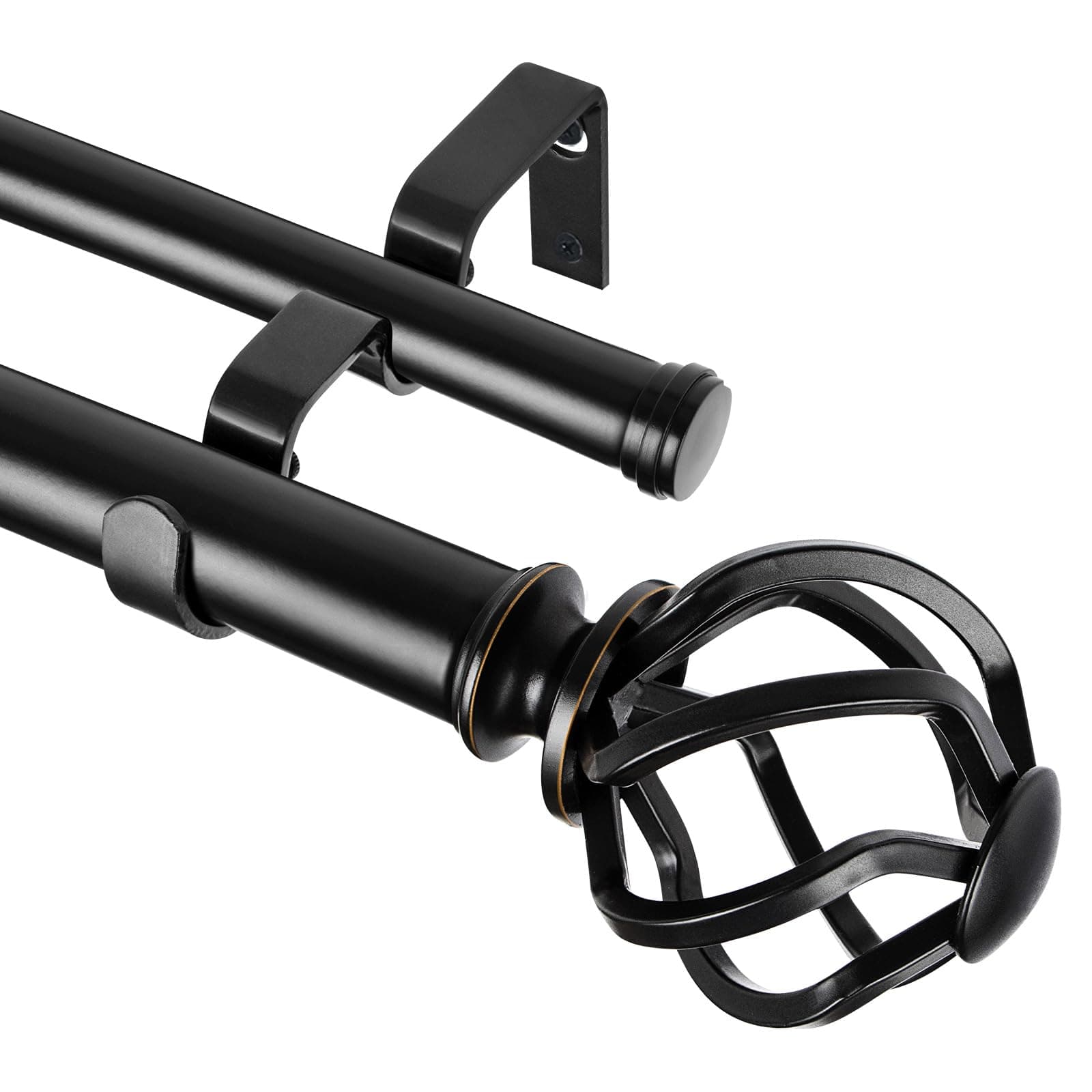 1 Inch Double Curtain Rod 72 to 144 Inches (6-12 Feet), Black Curtain Rods for Windows 66 to 120, Heavy Duty Telescoping Drapery Rods with Twisted Cage Finials
