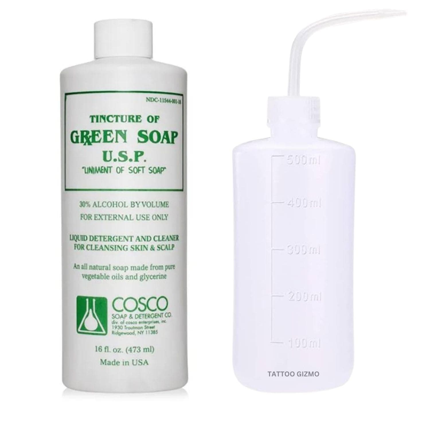 Original Tattoo Green Soap and Tattoo Gizmo Wash Bottle Bundle | Antibacterial Soap for Tattoos | Tattoo Cleaner | Green Soap Tattoo Bottle | Tattoo Supplies