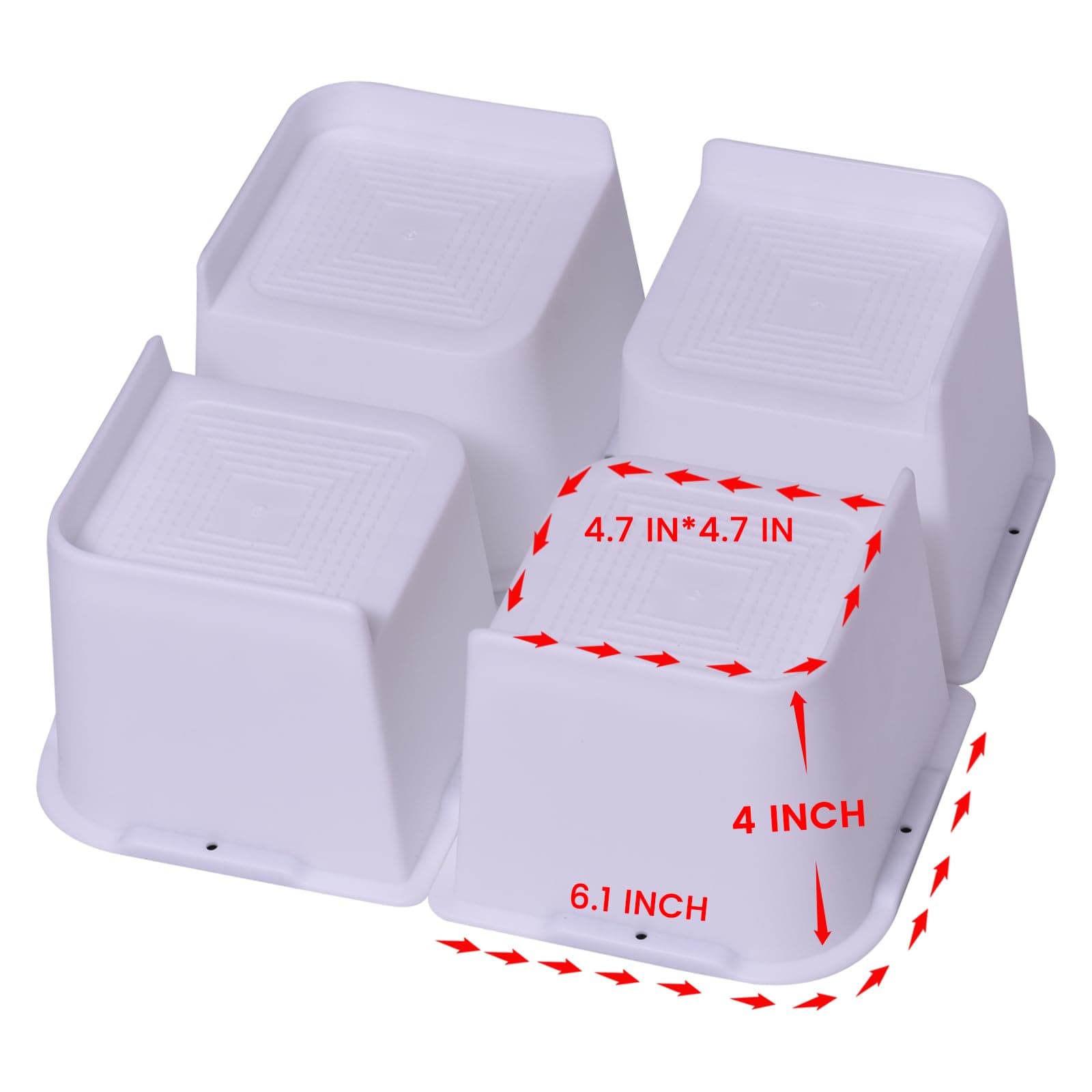Bed Risers 4 inch,6 inch, 8 inch, Oversized Furniture Risers, Support Up to 6000 Lbs, Lift 4 inch for Couch, Sofa, Table,Chair (White 4 Pack, 4 inch)