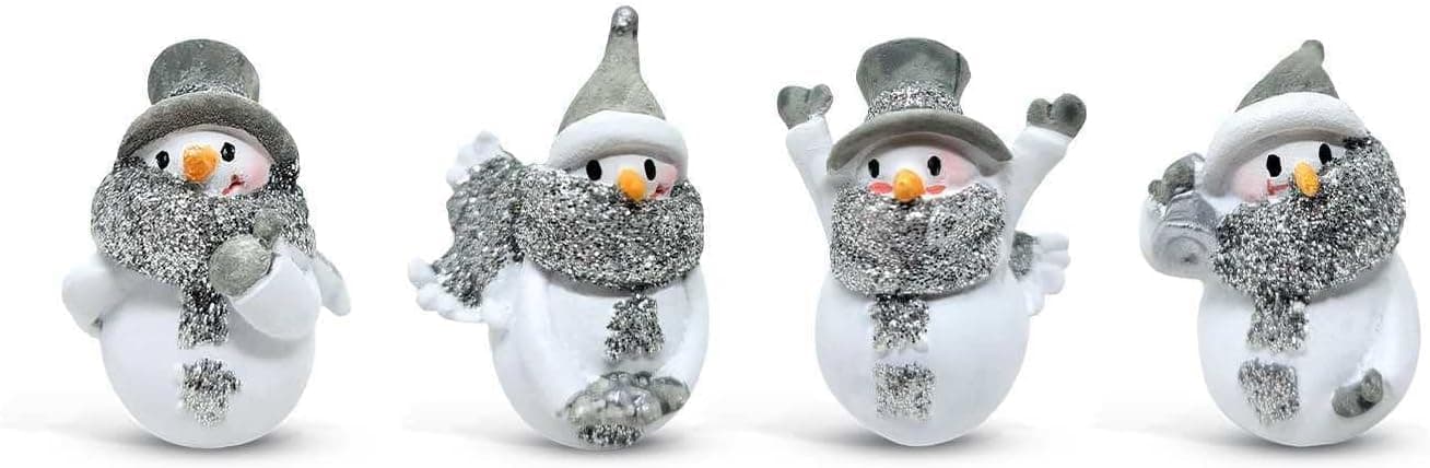 1.5" Miniature Glittered Snowman Figurines - Set of 4 Assorted Styles