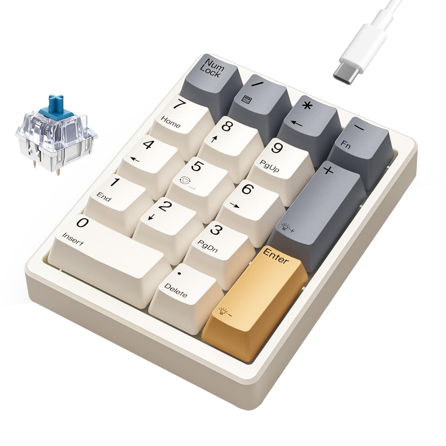 Kisnt KN17 Wired Mechanical Number Pad- 17 Keys Hot Swappable Numpad with White Backlight& PBT Keycaps for Laptop PC Compact Keyboards(Retro Beige, Blue Switch)