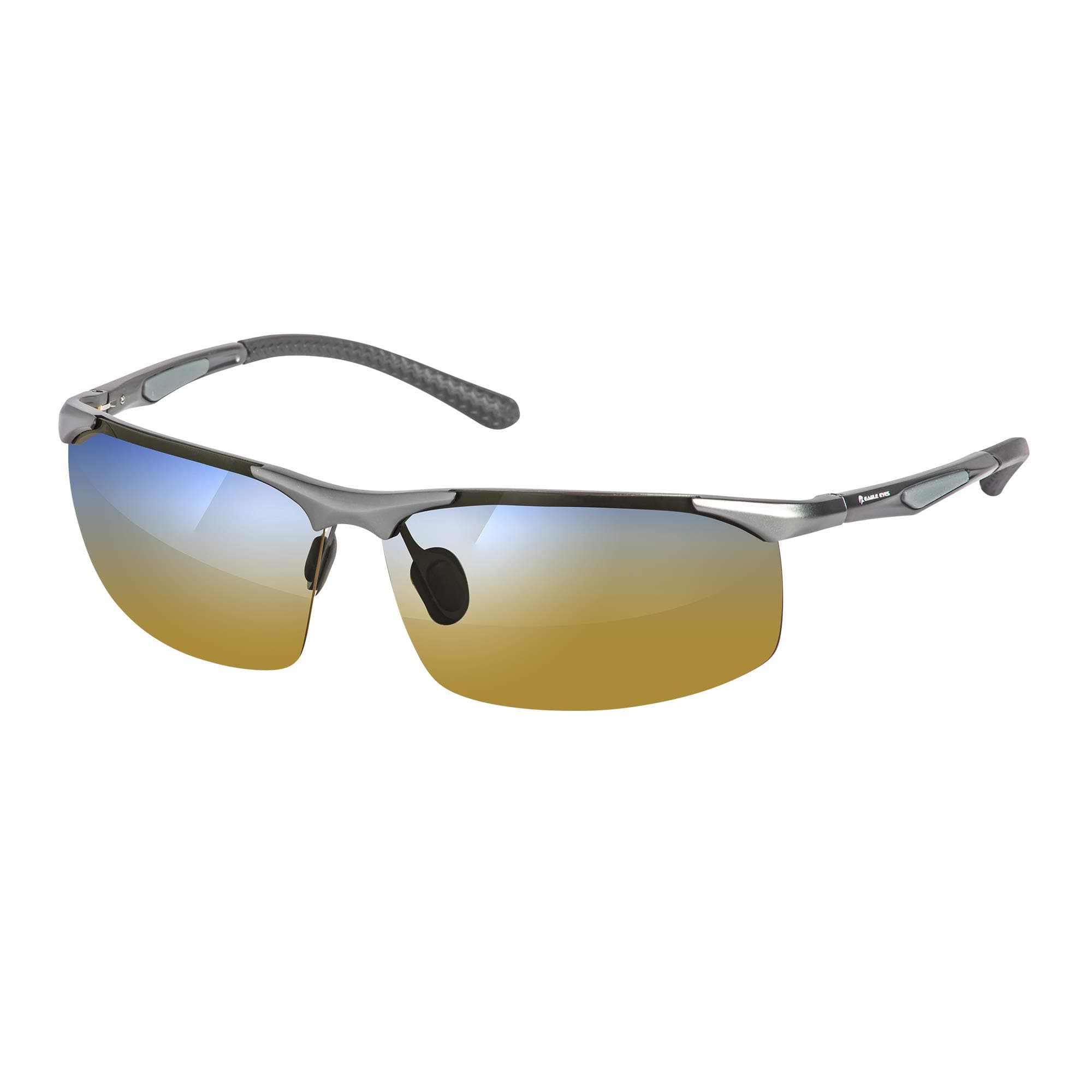 Triumph Aluminum Matte Black with Blue Flash Mirror Polarized Sunglasses Sports Semi Rimless