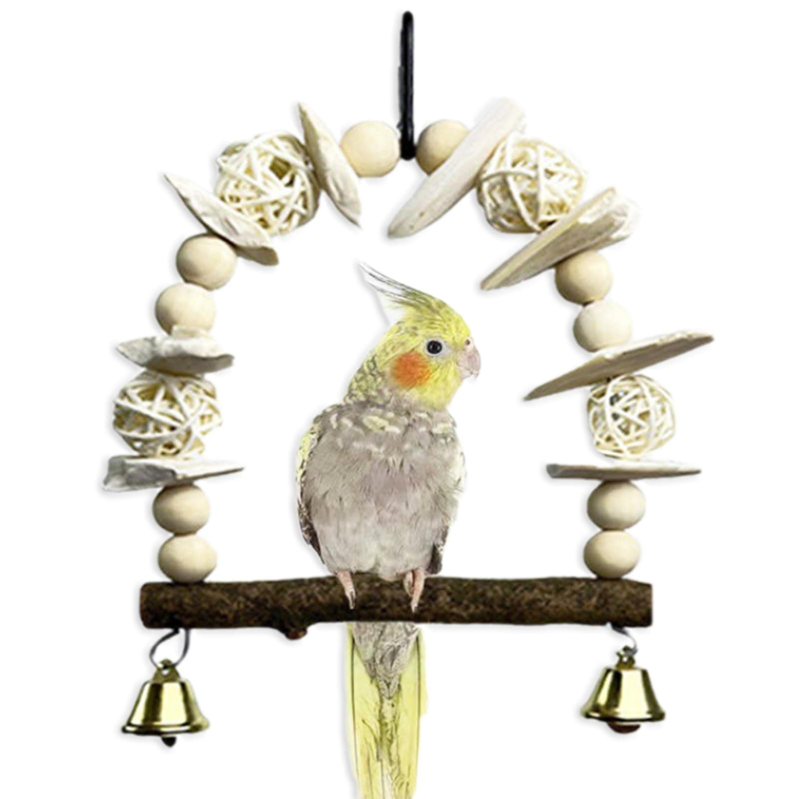 ANTOLEParrot Bird Chew Toy,Wooden Parrot Swing Toy Cockatiel Toys Bird Cage Accessories Hanging Bell Pet Bird Swing for Parrot Bird for Home Pet Shop