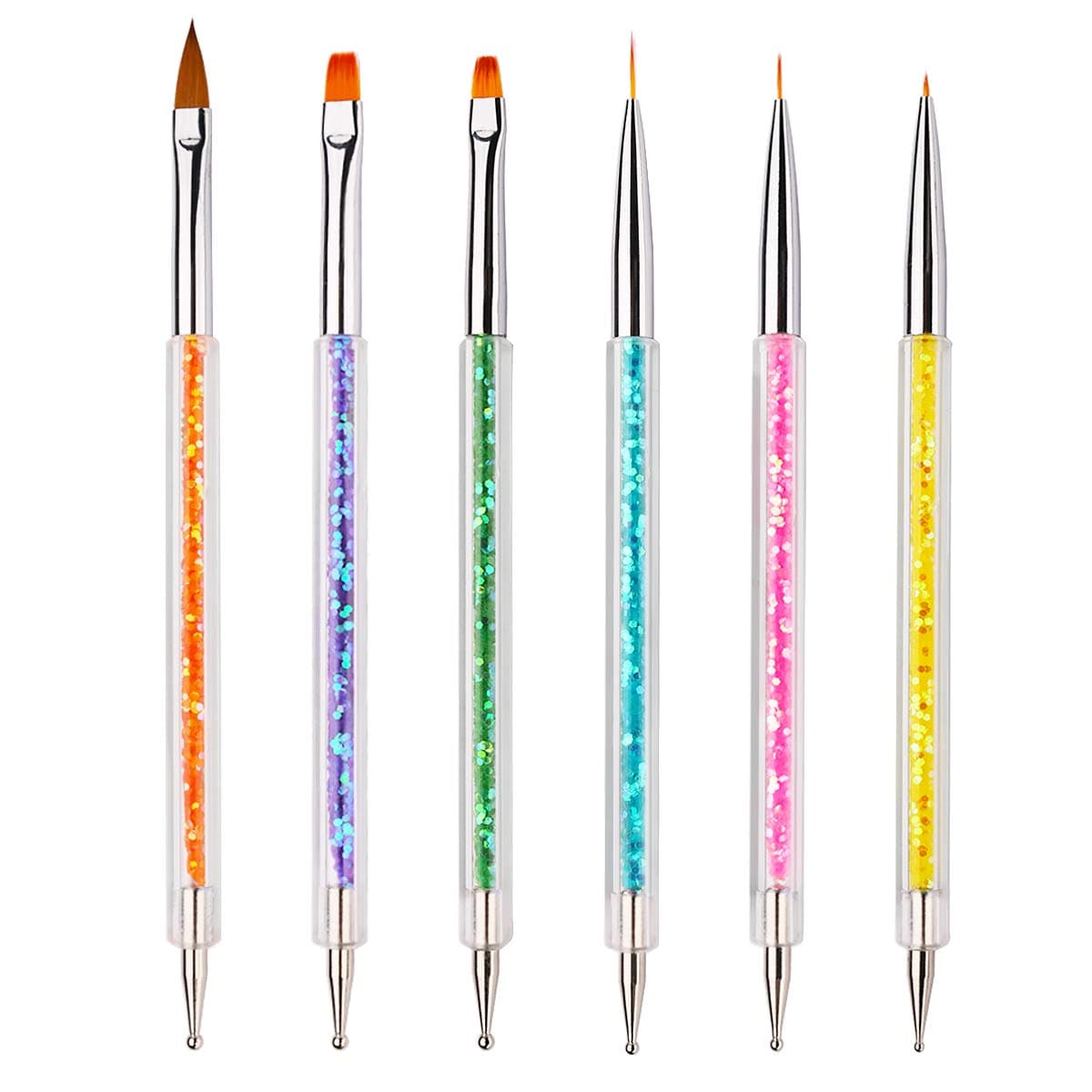 6PCS Nail Art Brushes,Double Ended Nail Liner Brush Dotting Pen Nail Art Point Drill Drawing Tools,Double Ended Nail Art Brushe for DIY Nail Art Designs (Style A)