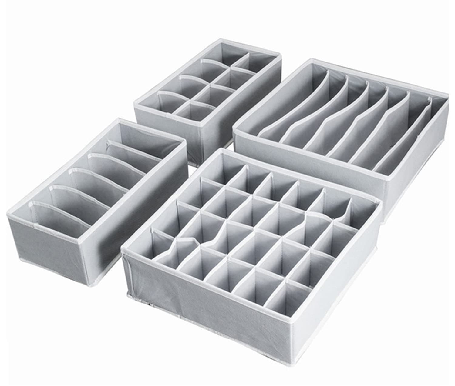 Ticent & Co. Drawer Organiser Dividers - Collapsible Bra Underwear Closet Dividers and Foldable Storage Box for Socks, Neck Ties, Scarves, and Handkerchiefs, Set of 4