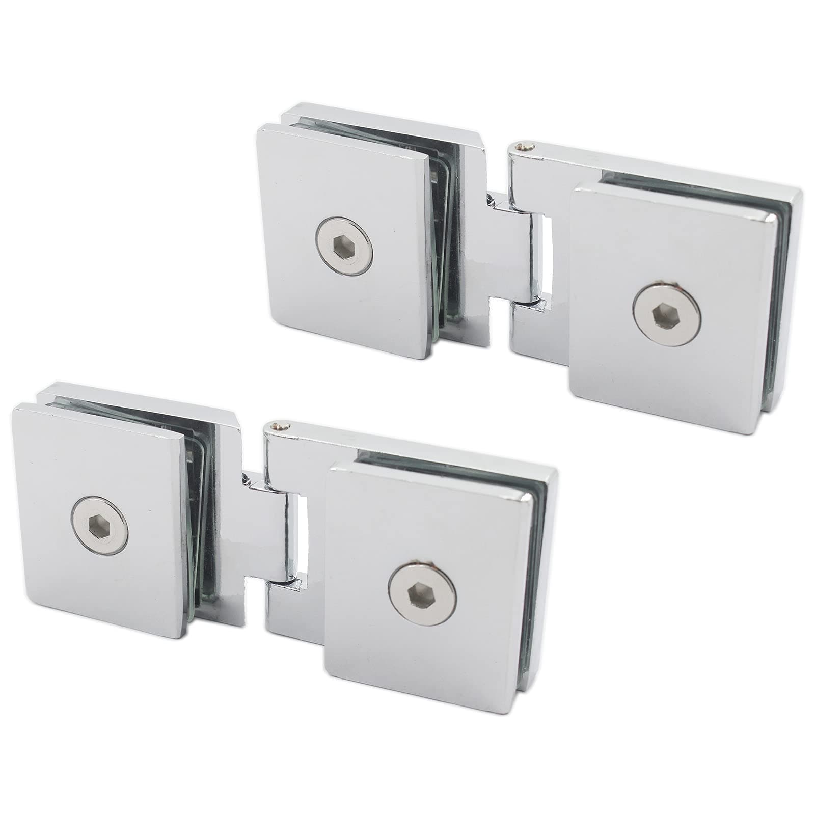 2 Pack 180 Degree Shower Hinges, Heavy Duty Glass Door Clamps, Zinc Alloy Brushed Finish for 5-8mm Glass