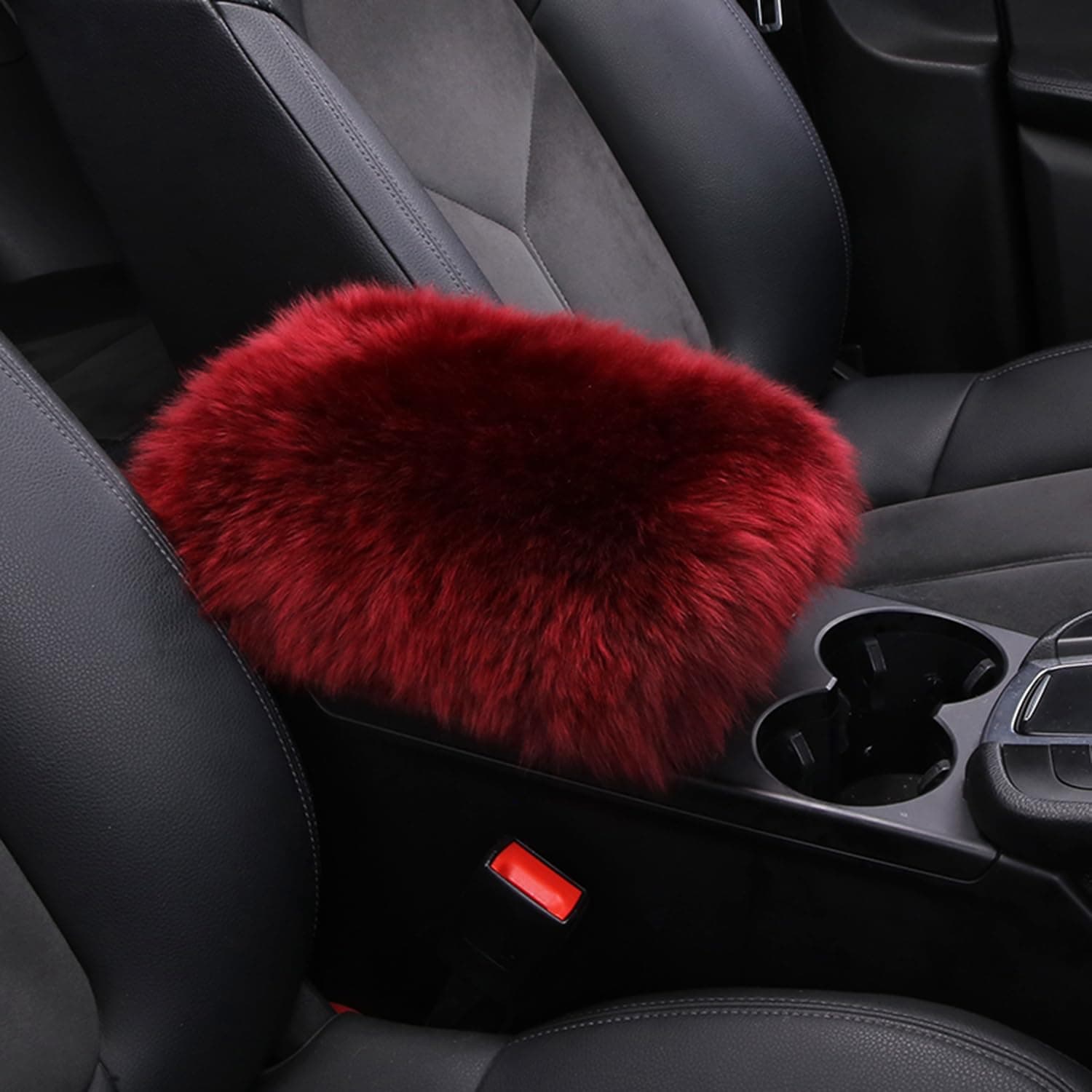 Auto Center Console Pad Furry Sheepskin Wool Car Armrest Seat Box Cover Protector Universal Fit (W-Purple) (Long-Beige)