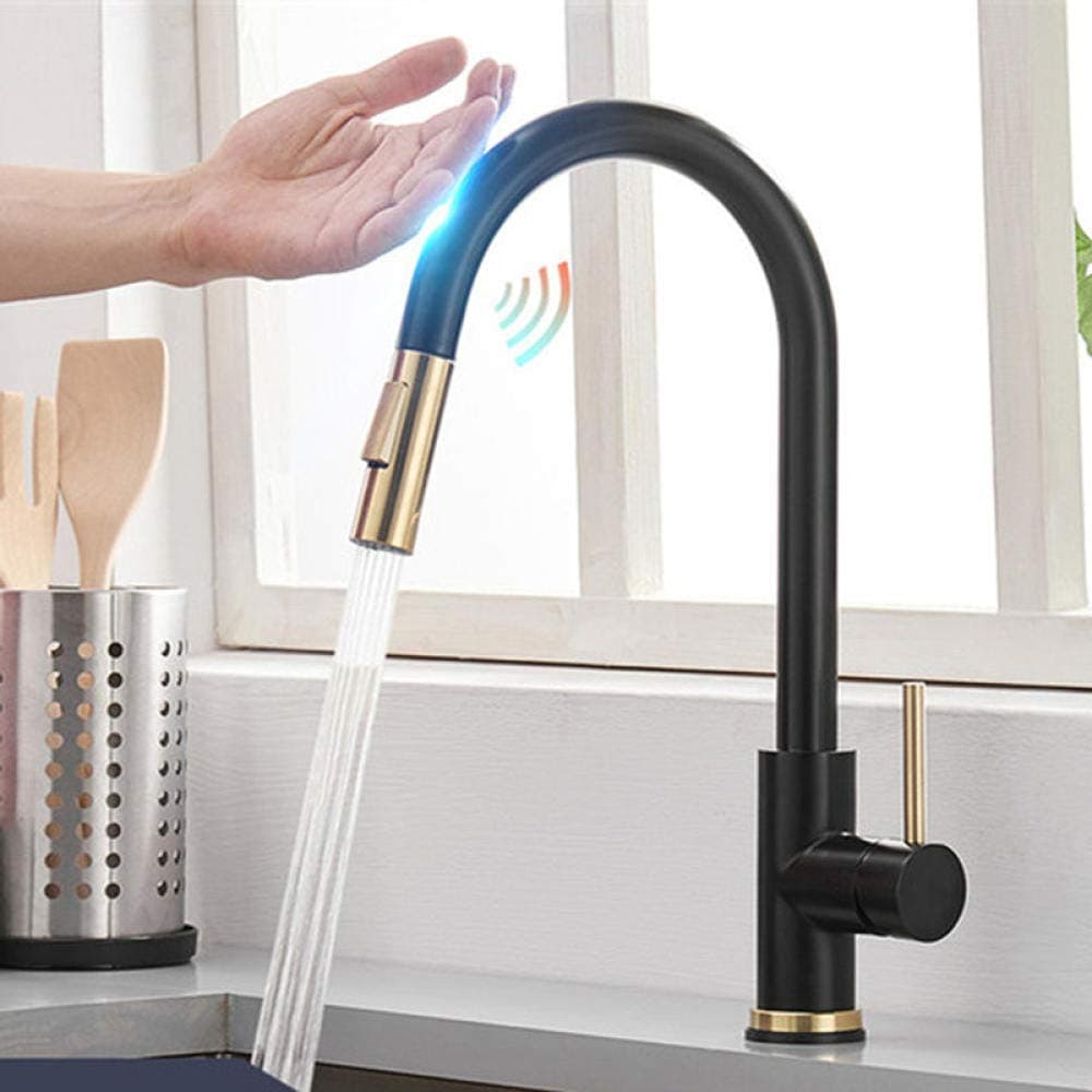 Sensor Kitchen Faucet Black Gold Spring Pull-Out Kitchen Sink Faucet Stainless Steel Touch Kitchen faucet-1270-A