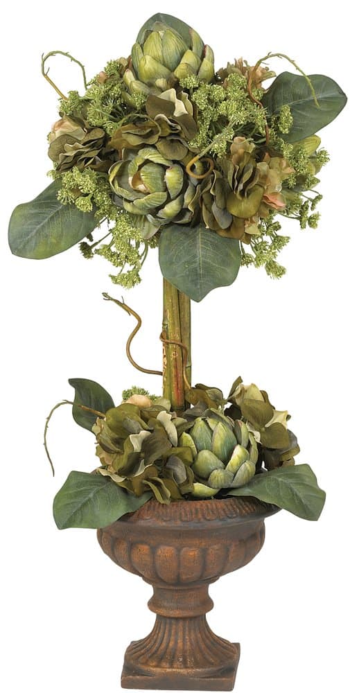 Nearly Natural 4633 Artichoke Topiary Silk Flower Arrangement, Green 12x12x24