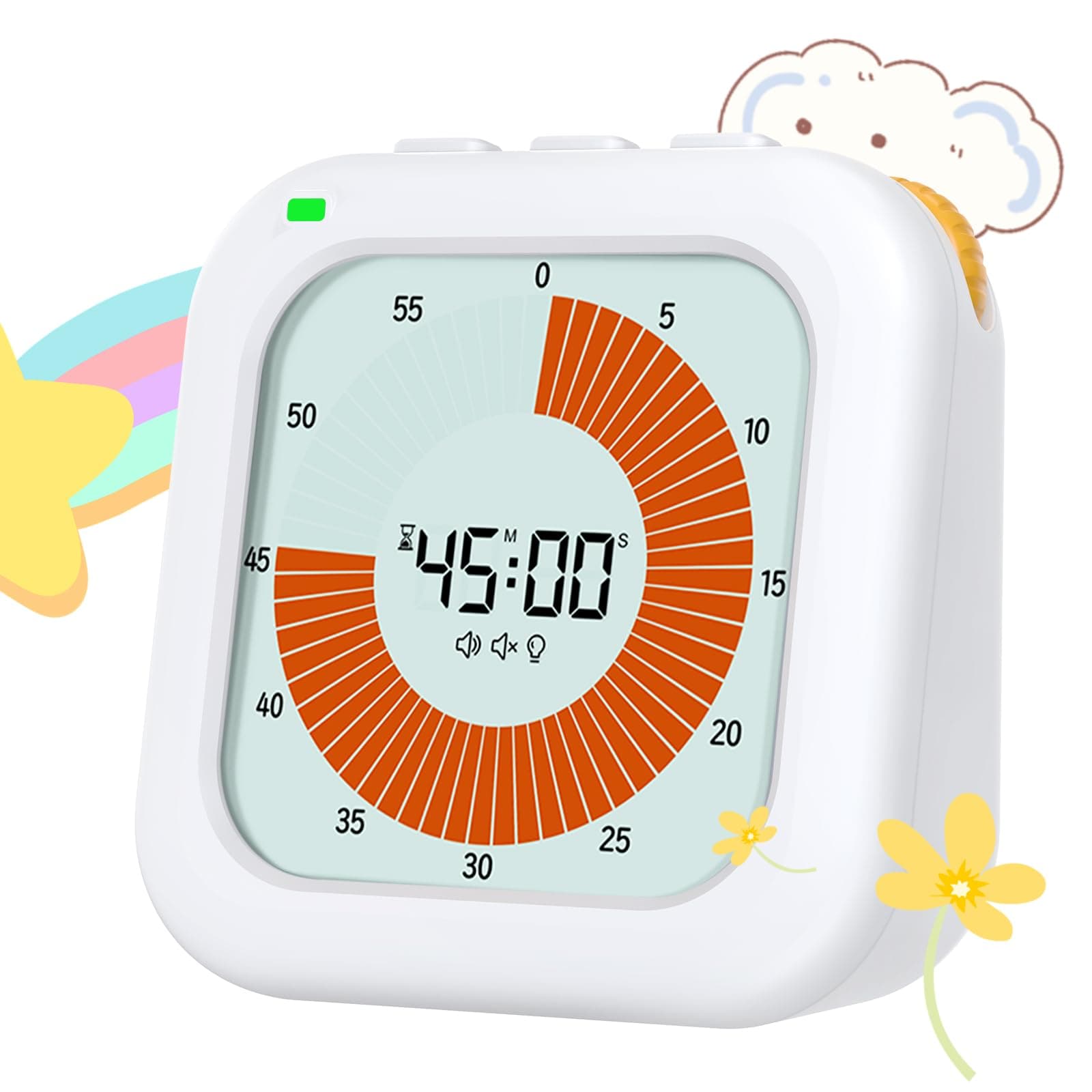 EooCoo Christmas Visual Timer for Kids Gift, 60-Minute Countdown Timer, Focus Training, Adjustable Volume, LCD Screen Pomodoro Time Management ADHD Aids Education Tool for School, Office - White