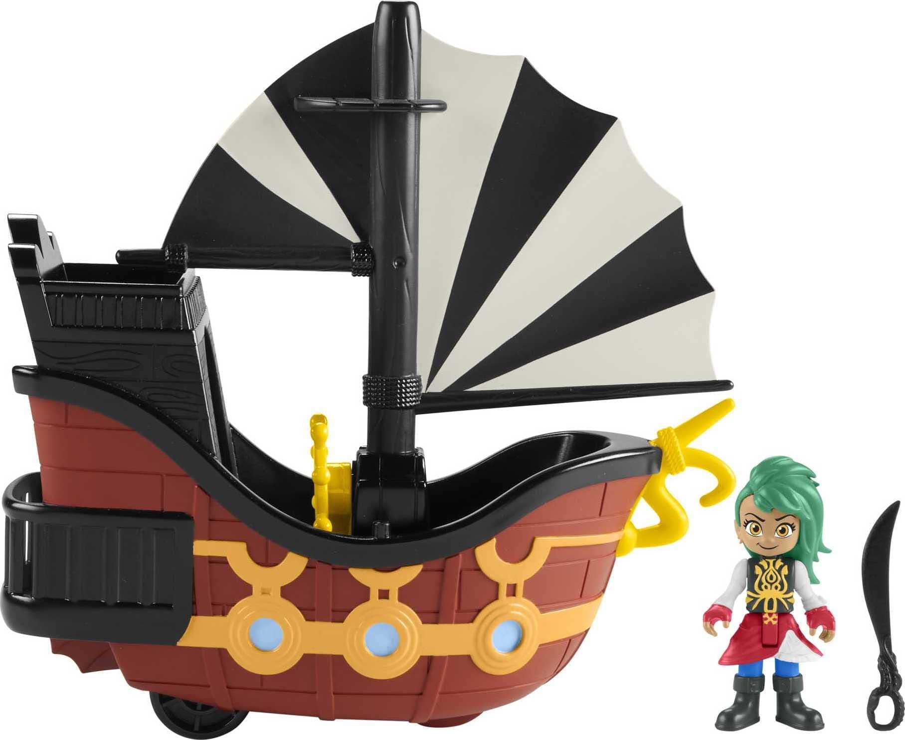 Fisher-Price Santiago of the Seas Pirate Toys Bonnie Bones Figure & El Calamar Ship Vehicle Set for Preschool Kids Ages 3+ Years