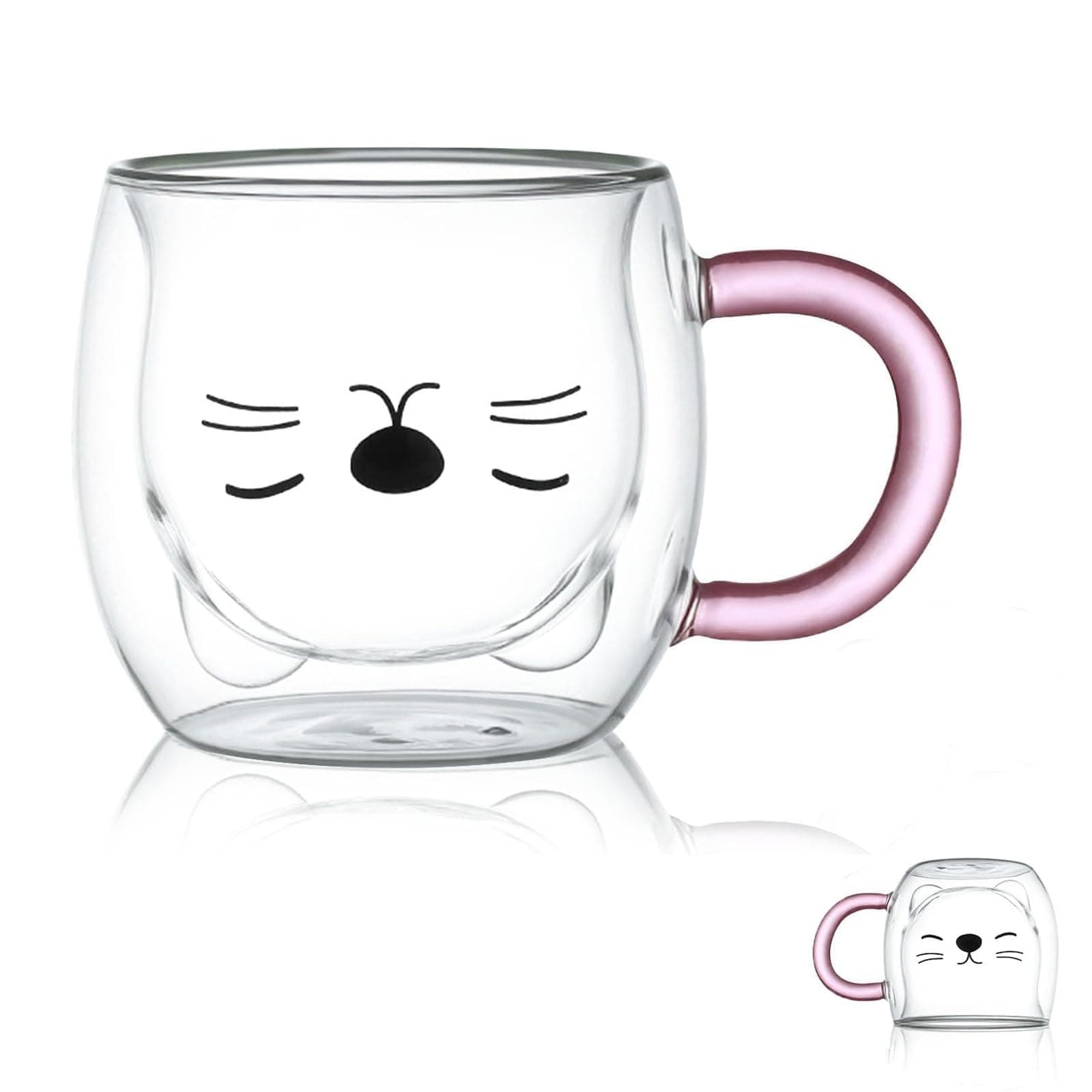 Cute Mugs Glass Double Wall Insulated Glass Espresso Cup, Coffee Cup, Tea Cup, Milk Cup, Best gift for Office and Personal Birthday (Purple Cat)