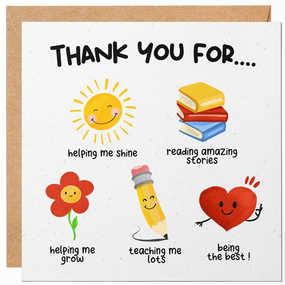 Teacher Thank You Card - Cute Thank You for Helping Me Grow from Children - Teaching, Growing Together, Nursery