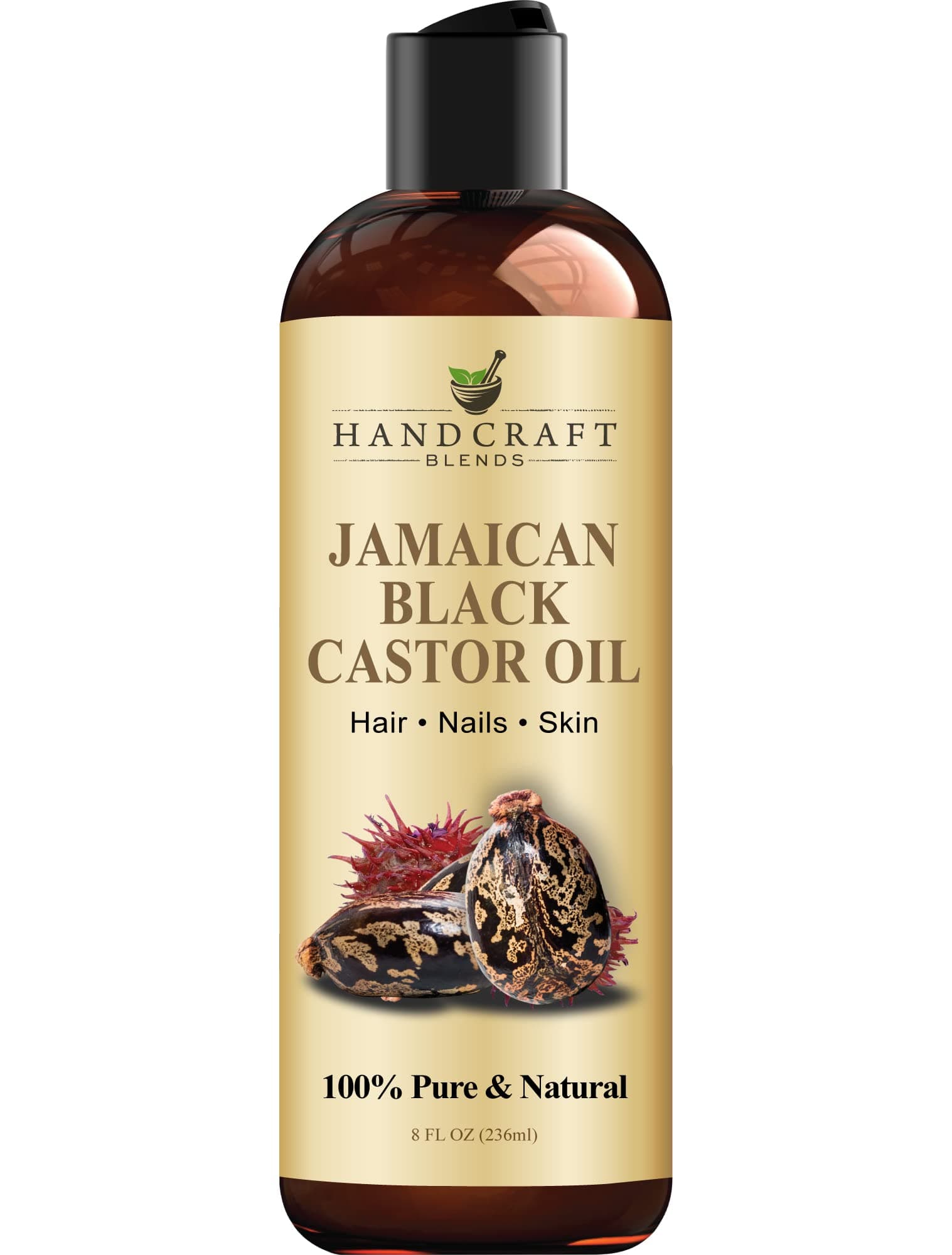 Handcraft Blends Jamaican Black Castor Oil - 236 ml - 100% Pure and Natural - Premium Grade Carrier Oil for Hair, Eyelashes and Eyebrows - Hair and Body - Expeller-Pressed & Hexane-Free