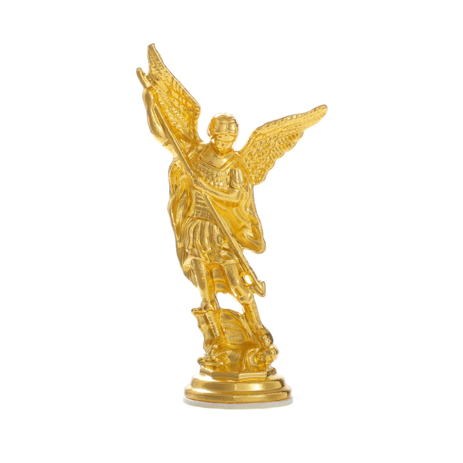 KOMI 3.2 Inch Mini Gold San Miguel Arcangel Statue, St Michael Statue for Car Dashboard, Religion St Michael The Archangel Victoriously Over Satan Collection Figurines