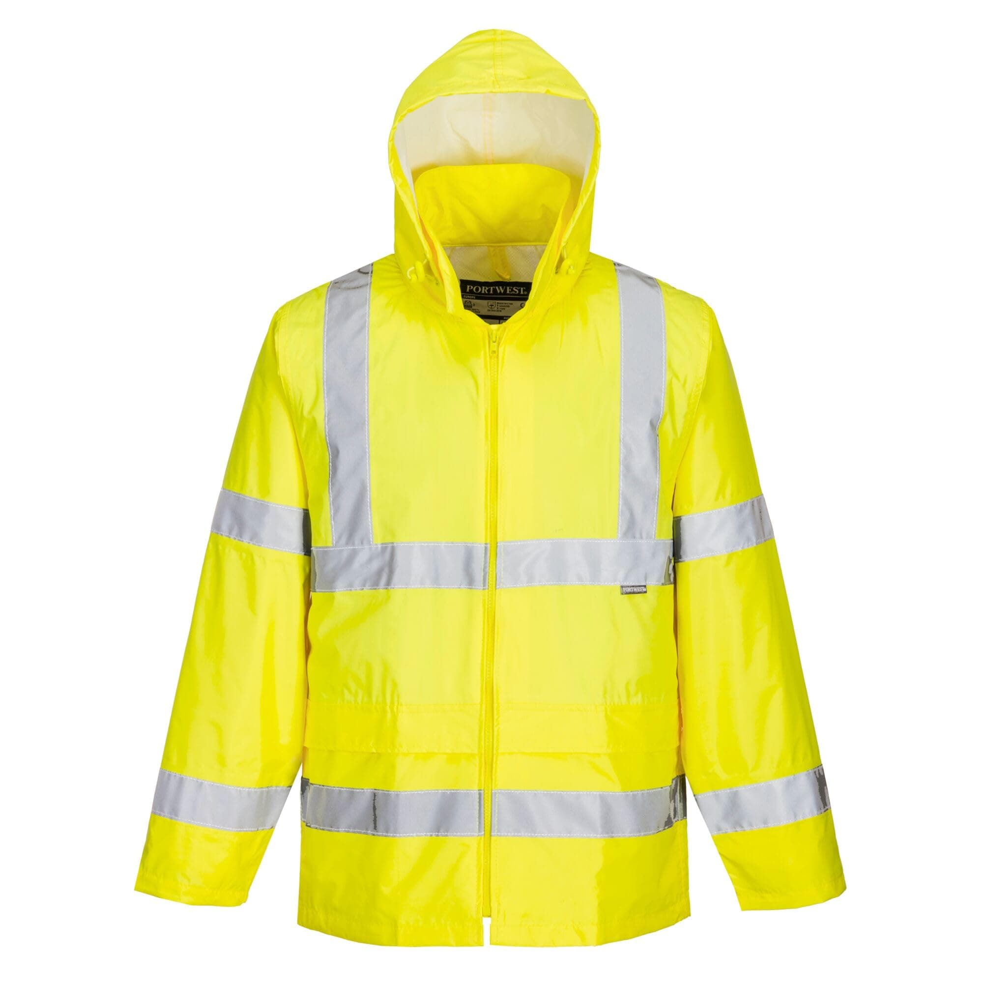 H440 Men's Waterproof Hi Vis Rain Jacket - Reflective Lightweight Safety Workwear with Pockets and Hood Orange, 4X-Large
