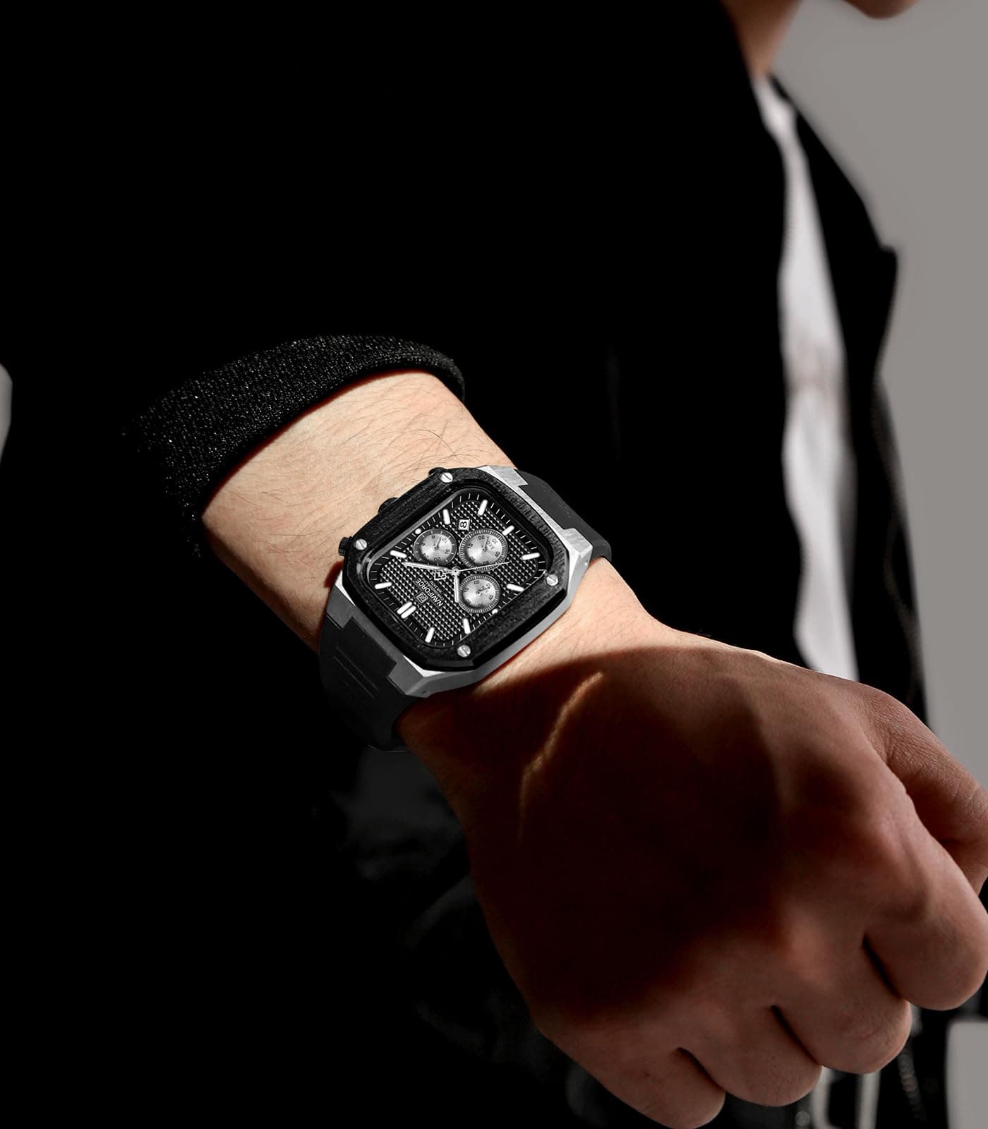 NAVIFORCE Mens Square Watches,Chronograph Analog Calendar Wrist Watch,Quartz Waterproof Watches for Men,Silicone Band