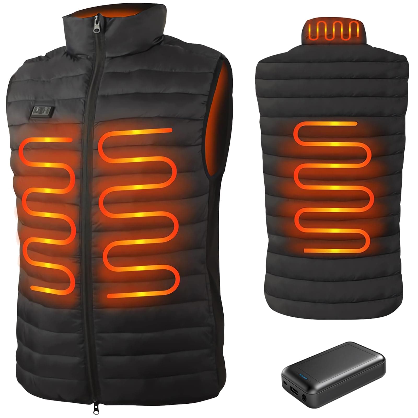 Heated Gilet for Men, Heated Vest with 10000mah power bank, Heated Jacket with 4 Heat Zones,3 Heat Settings Lightweight Heated Body Warmer for Outdoor Camping Riding Hiking, Machine Washable