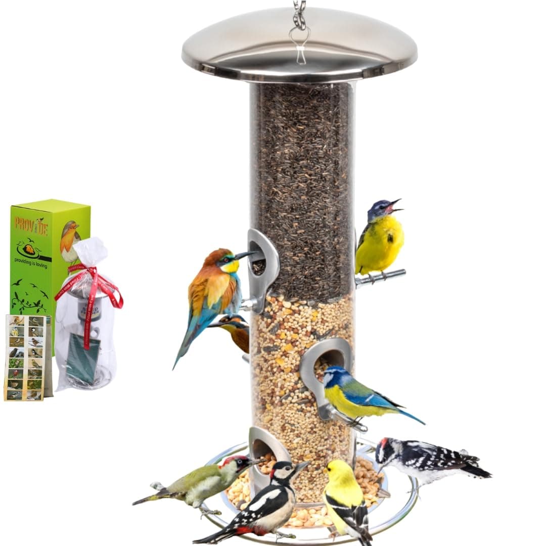 HEAVY DUTY stainless steel metal bird feeder, easy clean garden bird seed feeders hanging, bird feeders for small birds, bird feeders hanging for wild bird, hanging bird feeder for backyard BY PROVIDE