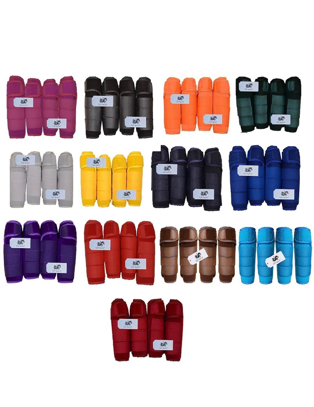 Horse Medicine Brushing Boots Leg Wraps Protection Gear Equine Set of 2 and 4 Black Red Purple Orange Pink Blue (Full, Red (Set of 4))