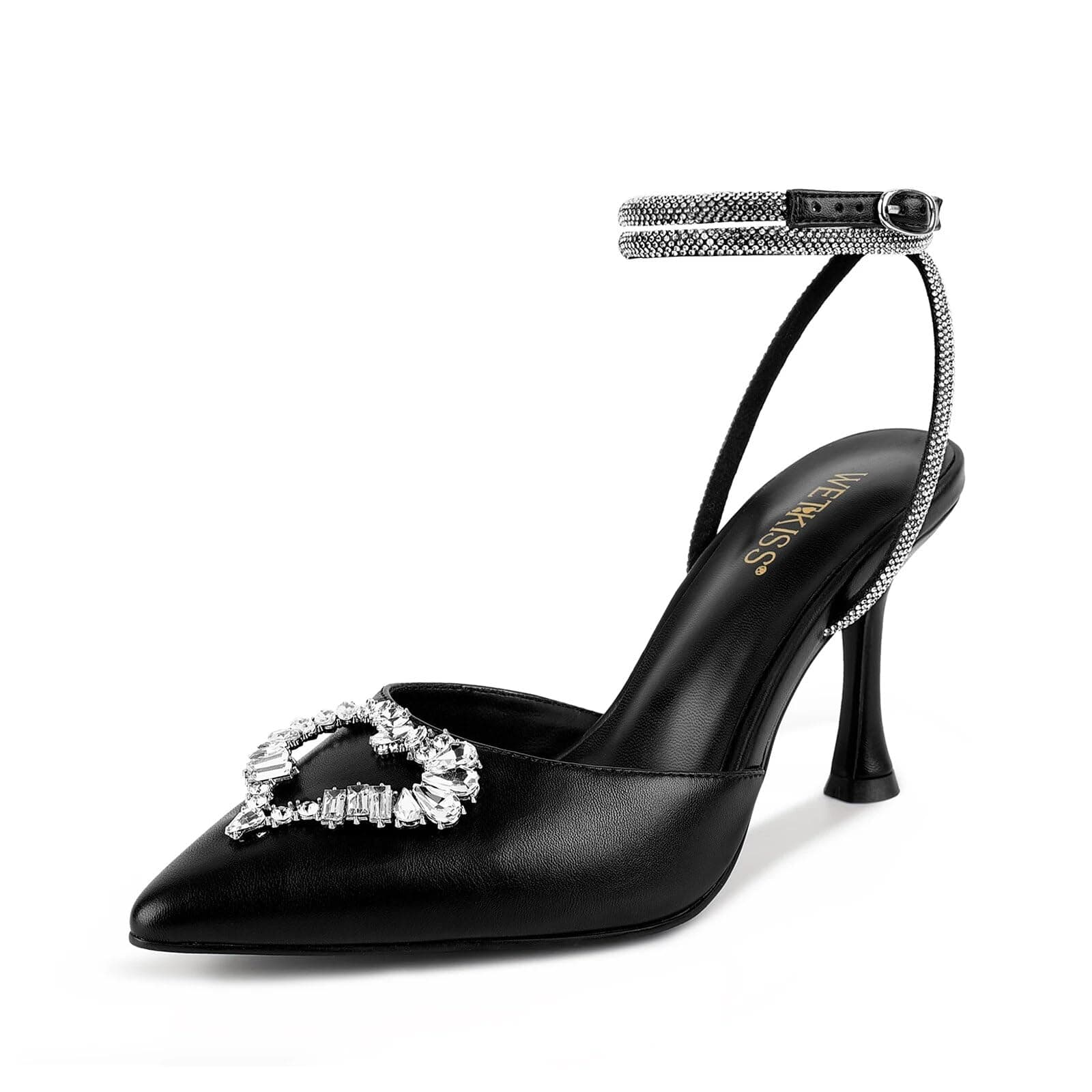 wetkiss Women's High Heels Lace Toe Clear Rivets Pumps Slip On Stiletto Rivets Transparent Dress Party Shoes