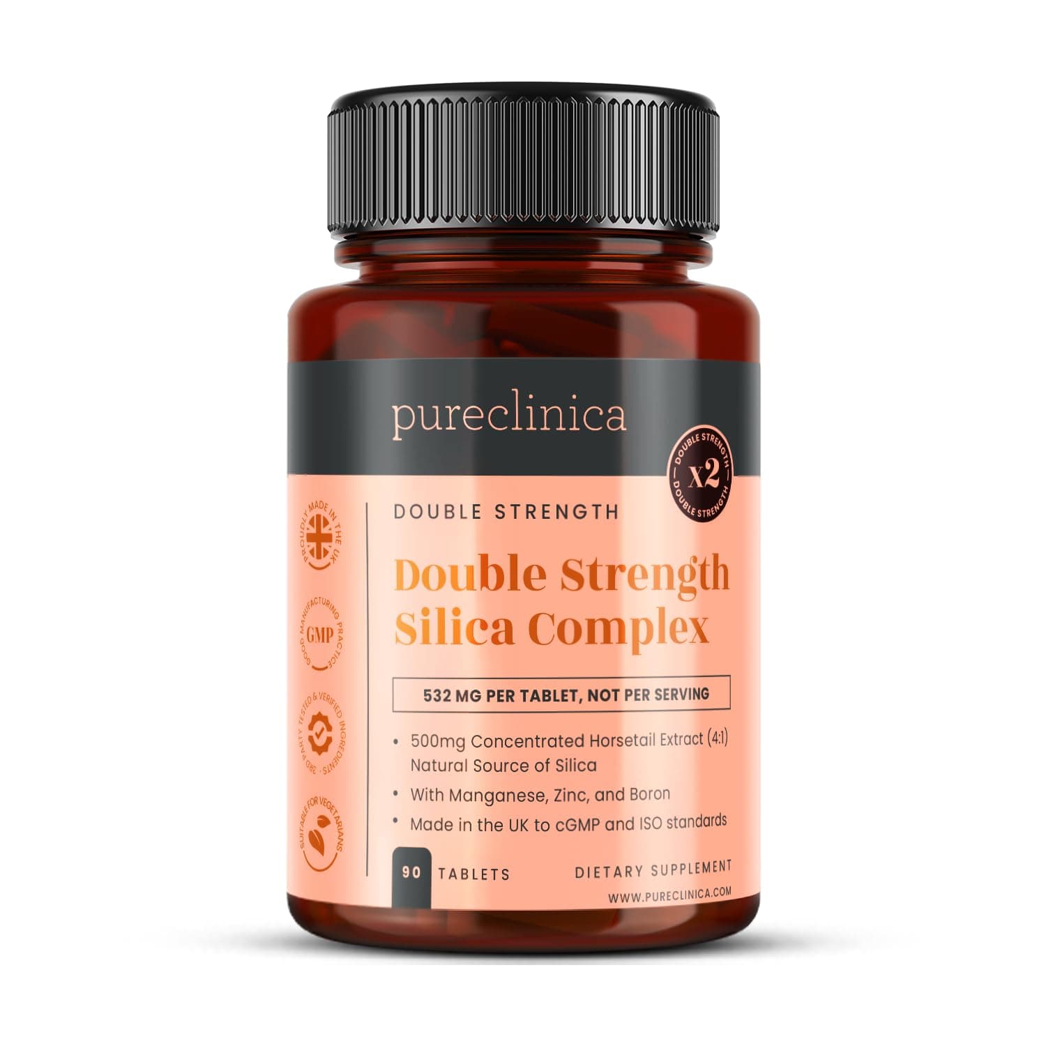 – Double Strength Silica Complex – 500mg Horsetail Extract (2000mg Equivalent) w/Zinc, Manganese & Boron | 90 Tablets – 3-Month Supply | High Strength Hair, Skin, Nails & Joint Support