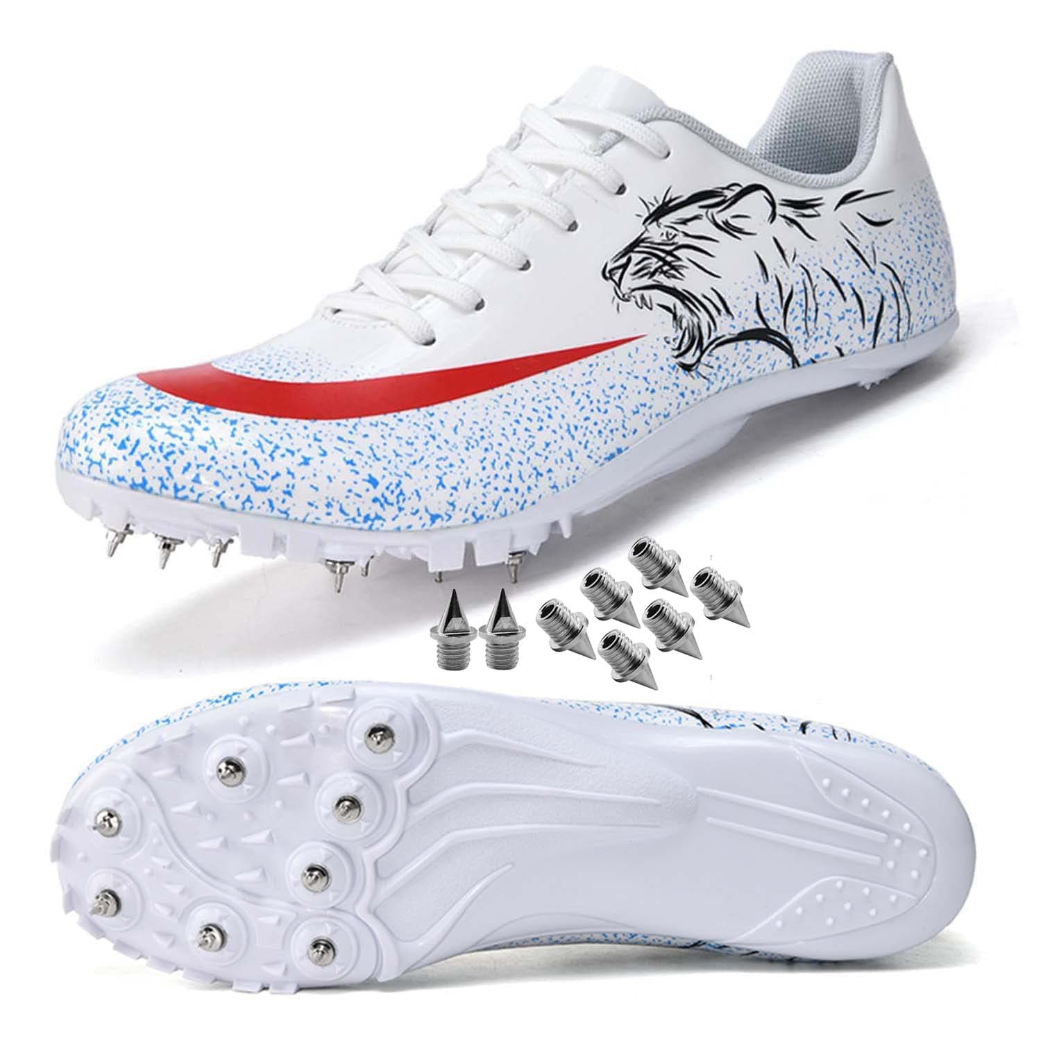 HESBITEULMens Track and Field Shoes Sprint Sport Sneakers Youth Professional Training Racing Running Shoes Athletic Sprinting Track and Field Shoes