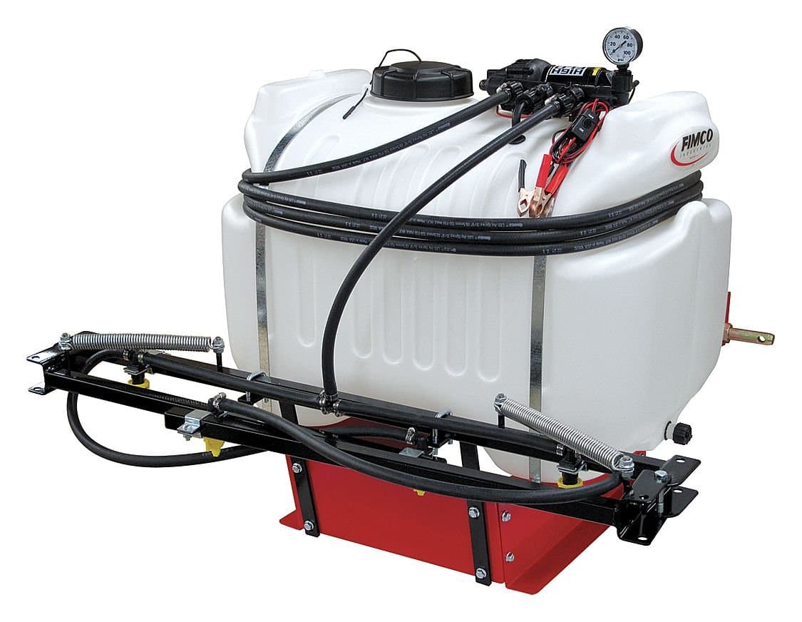 Fimco LG-40-3PT-12V (Part 5302032) 3 Point Hitch Mounted Sprayer, 40 Gallon Poly Tank, 12V 60PSI High-Flo 2.1 GPM Diaphragm Demand Pump, Break-Away Hinges On Boom, Pistol Grip Handgun, 15' Hose