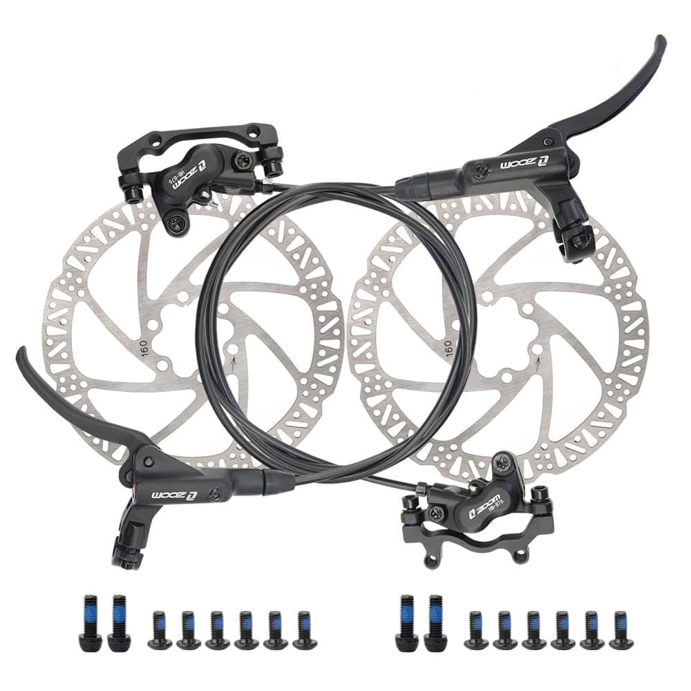 Qikour Bike Disc Brake Set for Mountain Bike, 4-Piston Pre-Bled Hydraulic Disc Brake Set with 160mm Rotors, Front and Rear Levers (Black)