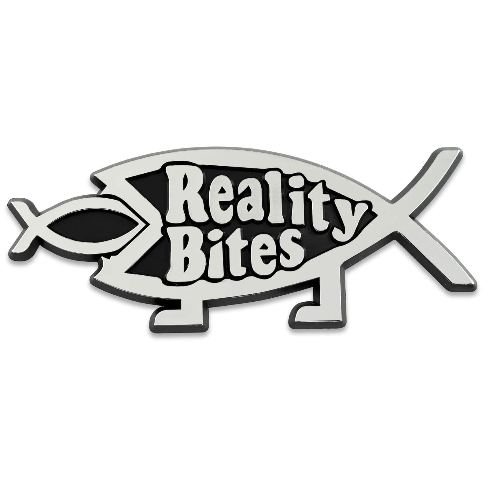 Reality Bites Fish Plastic Auto Emblem - [Silver][4 3/4'' x 2'']