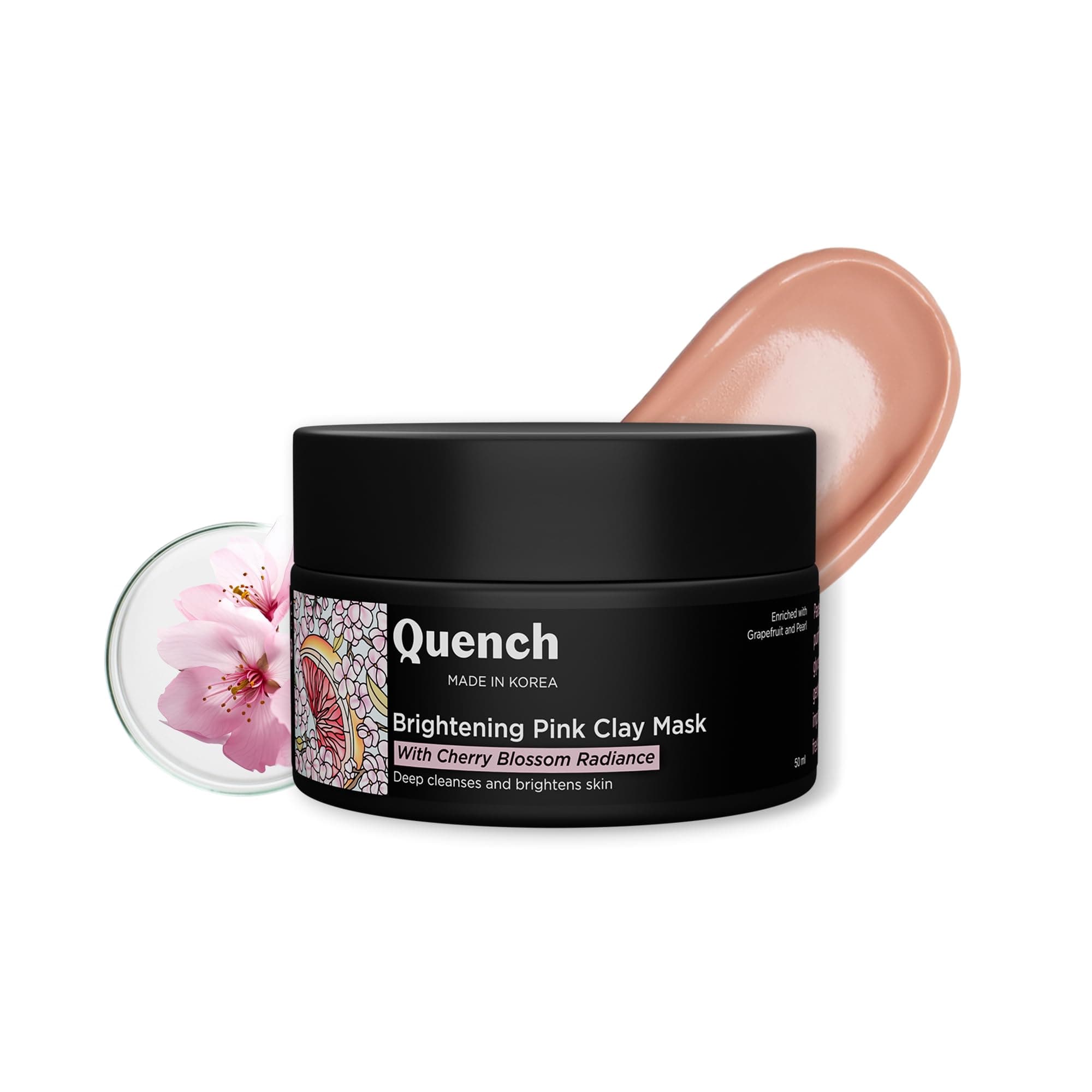 QUENCH BOTANICS Brightening Pink Clay Mask | Brightens Skin, De-Tans & Fades Pigmentation | Korean Clay Mask with Cherry Blossom & Kaolin Clay | Reduces Blackheads | Made in Korea (50ml)