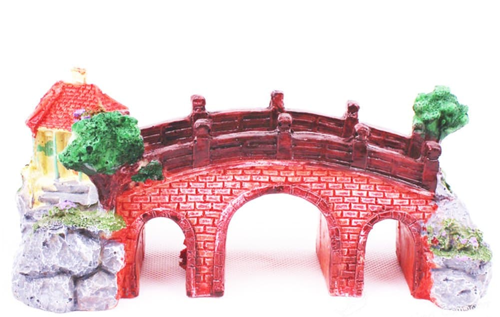 Red Brick Three-hole Chinese Stone Bridge Arch Decorated in Rustic-style Gardening Landscaping Aquarium Decoration