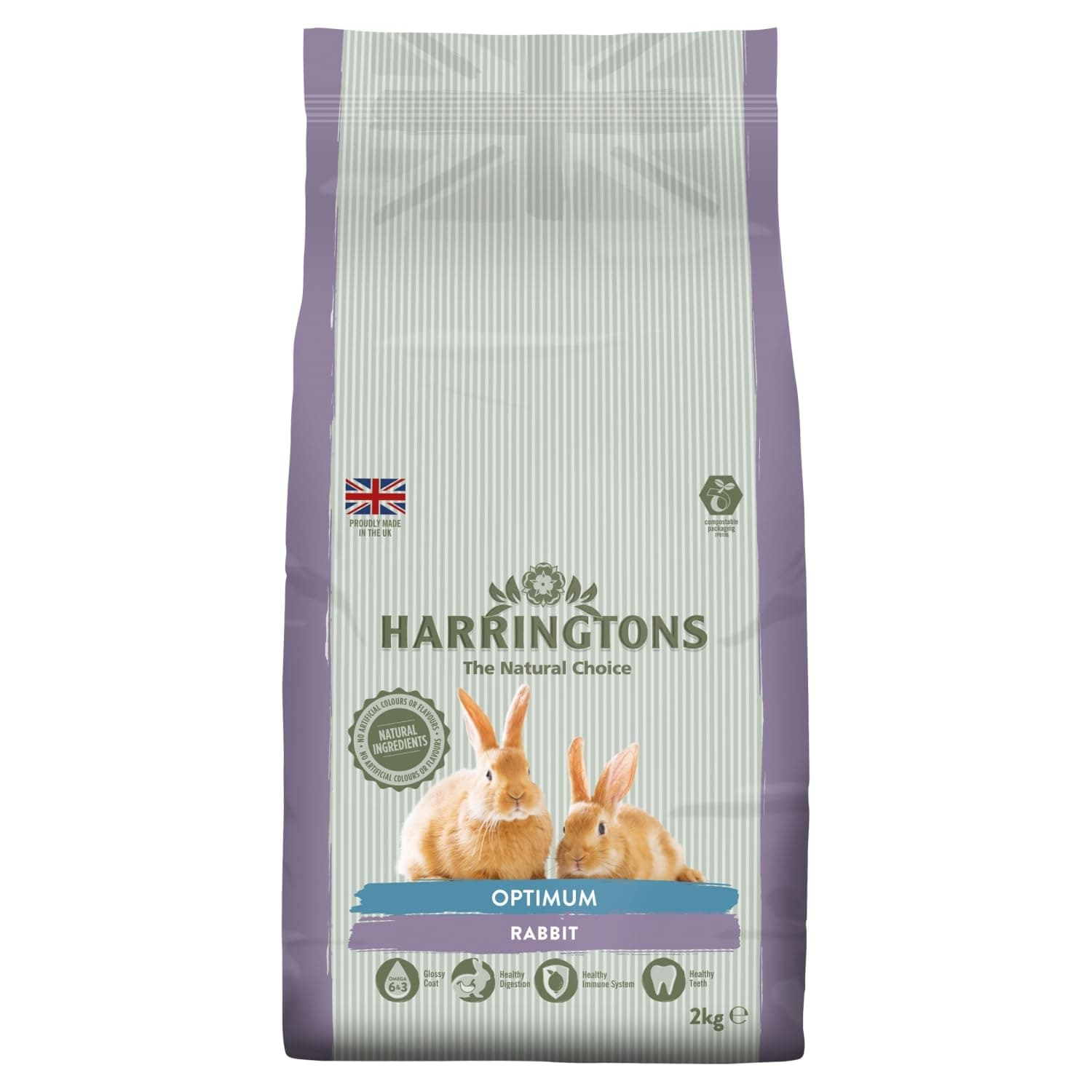 Harringtons Optimum Rabbit Food Pellets with High-Fiber & Essential Nutrients | Suitable for All Life Stages - 2 kg (Pack of 1)