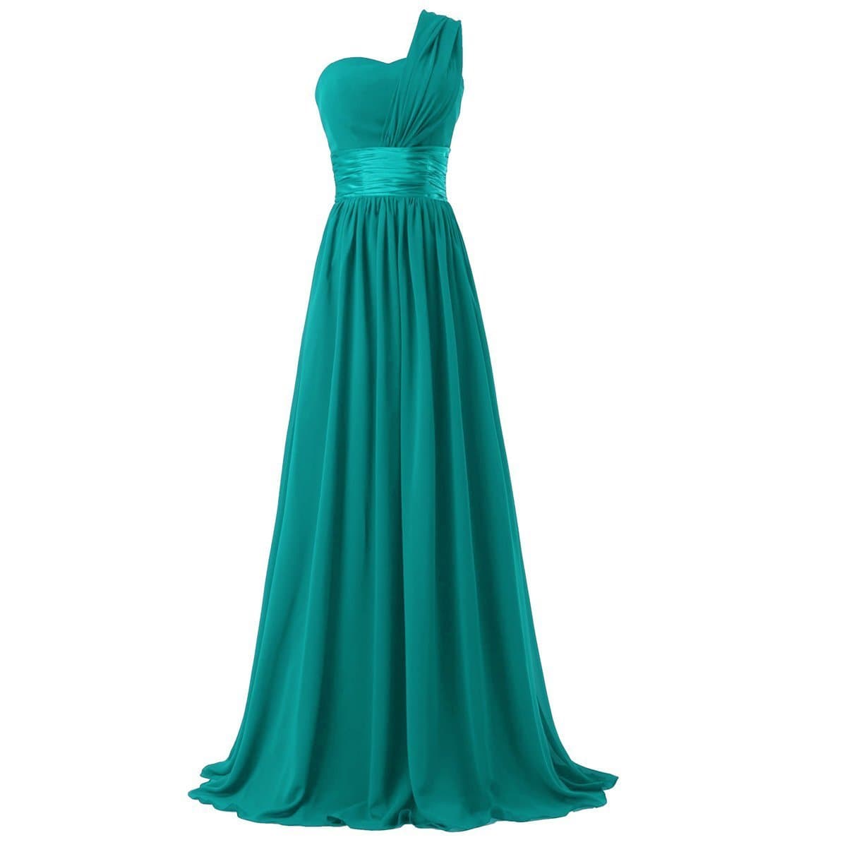 Oman Women's Chiffon One Shoulder Bridesmaids Dresses XX-Large Lake Green