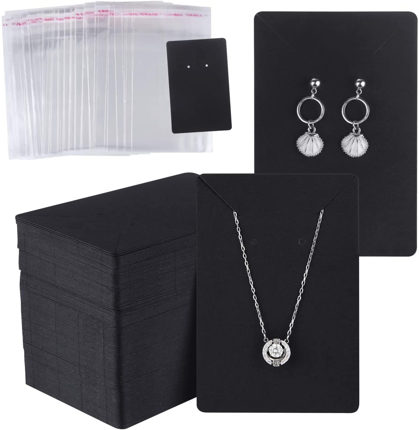 Earring Display Card, Earring Card Display Earring Holder Cards,with Self-Seal Bags, Necklace Display Cards,Earring Card Holder Blank Kraft Paper Tags for DIY Jewelry Display (Black)
