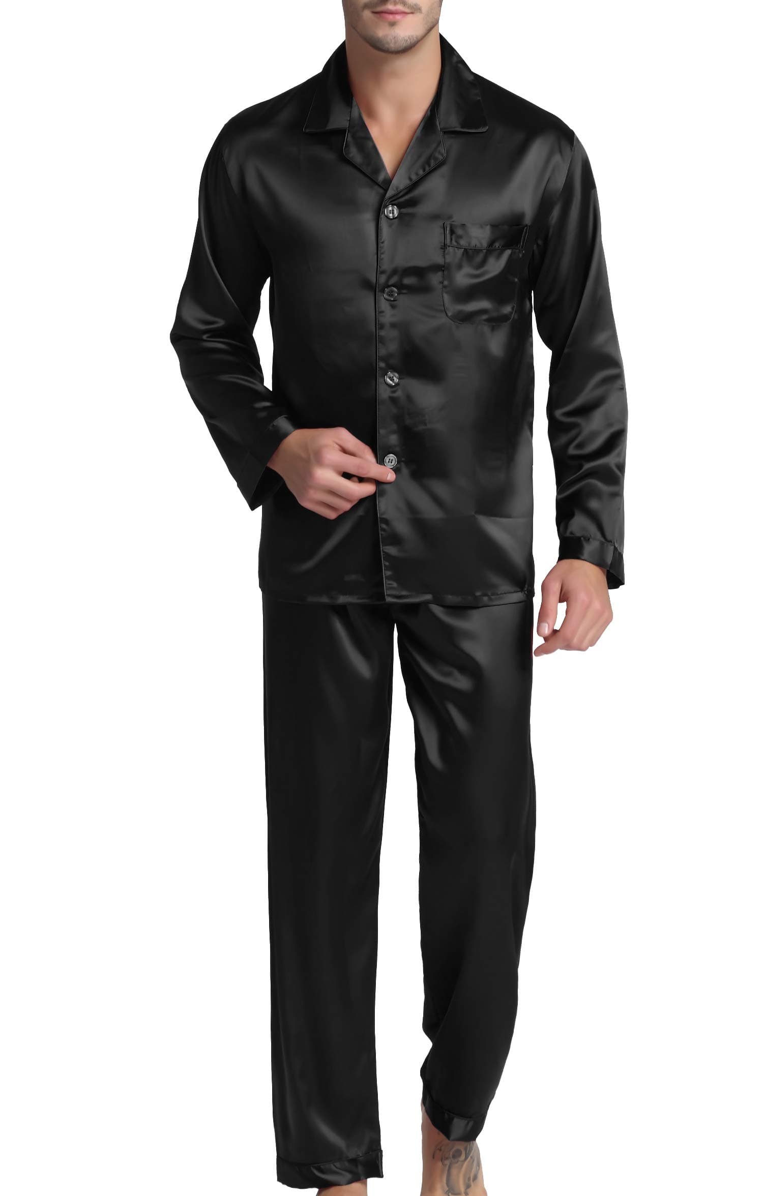 Men's Pyjama Set, Satin Sleepwear, Long Sleeves, Loungewear