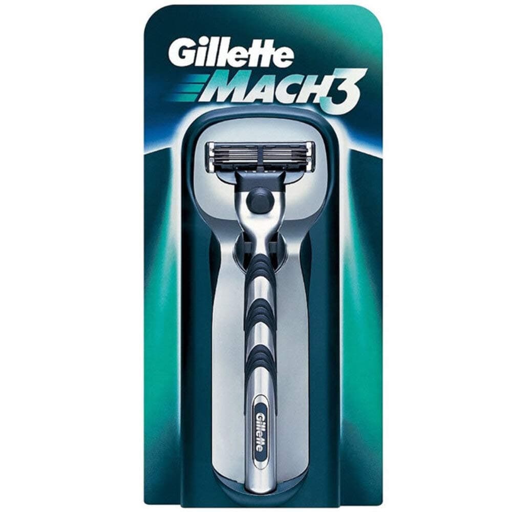 GilletteMach 3 Blue Porcelain Handle 3 Blade Razor, Box, Adult, Men's Shaving Razor, 1 Count