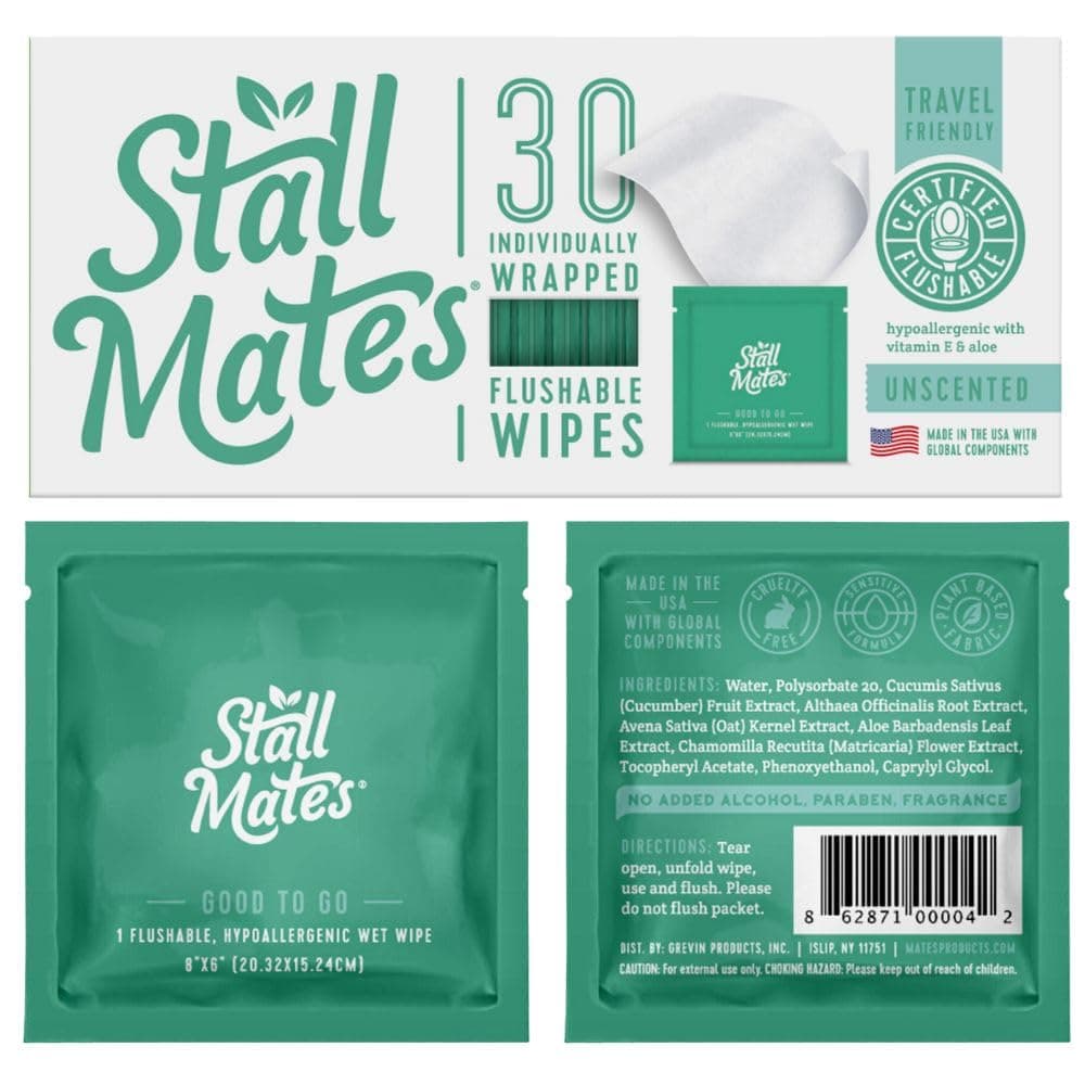 Stall Mates: Flushable, individually wrapped wipes for travel. (30 on-the-go singles) by Stall Mates Wipes