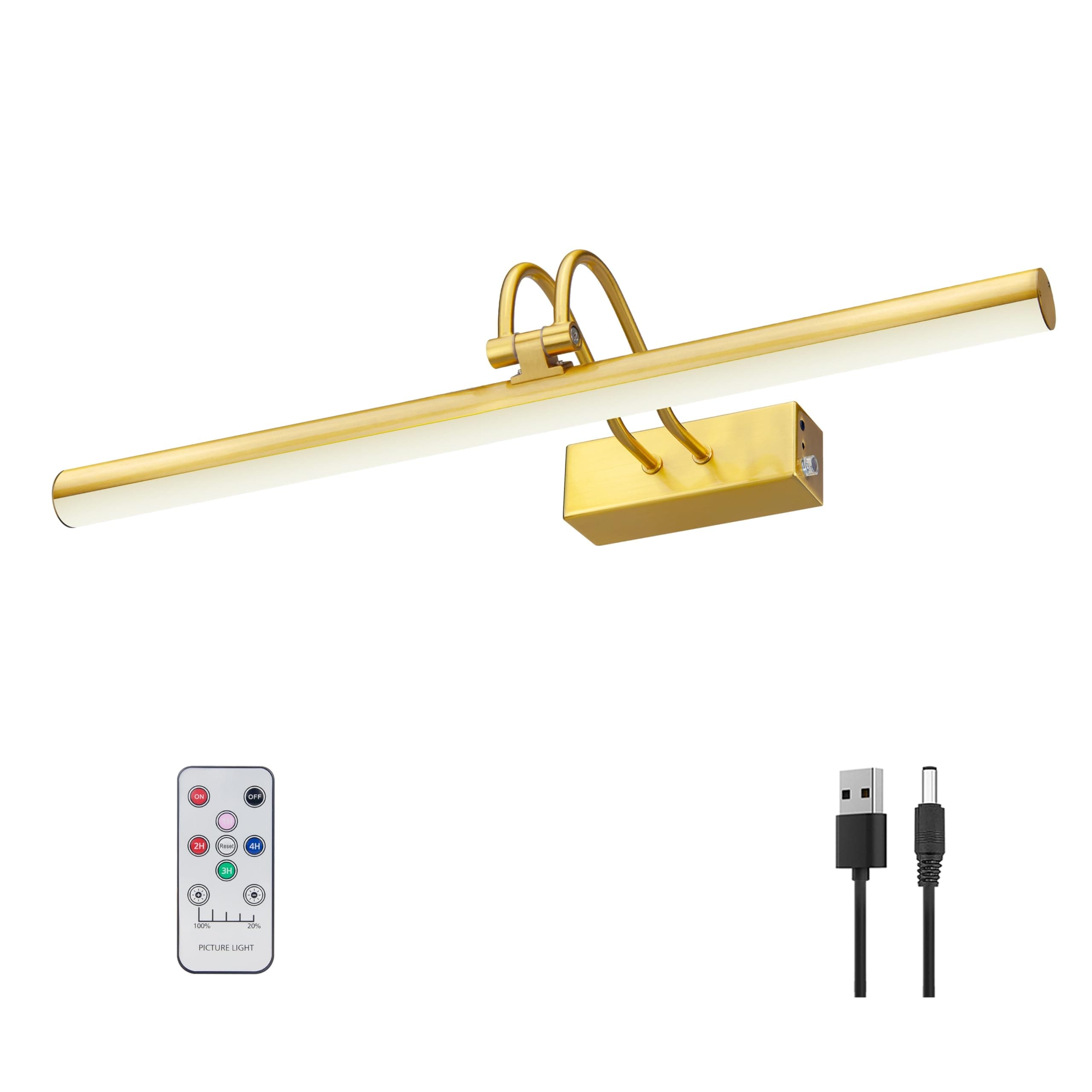 Picture Light 16 Inch Battery Wall Sconce Picture Remote Art Light with Timer Dimmable Gallery Artwork Frame Portrait Dartboard Plating Gold