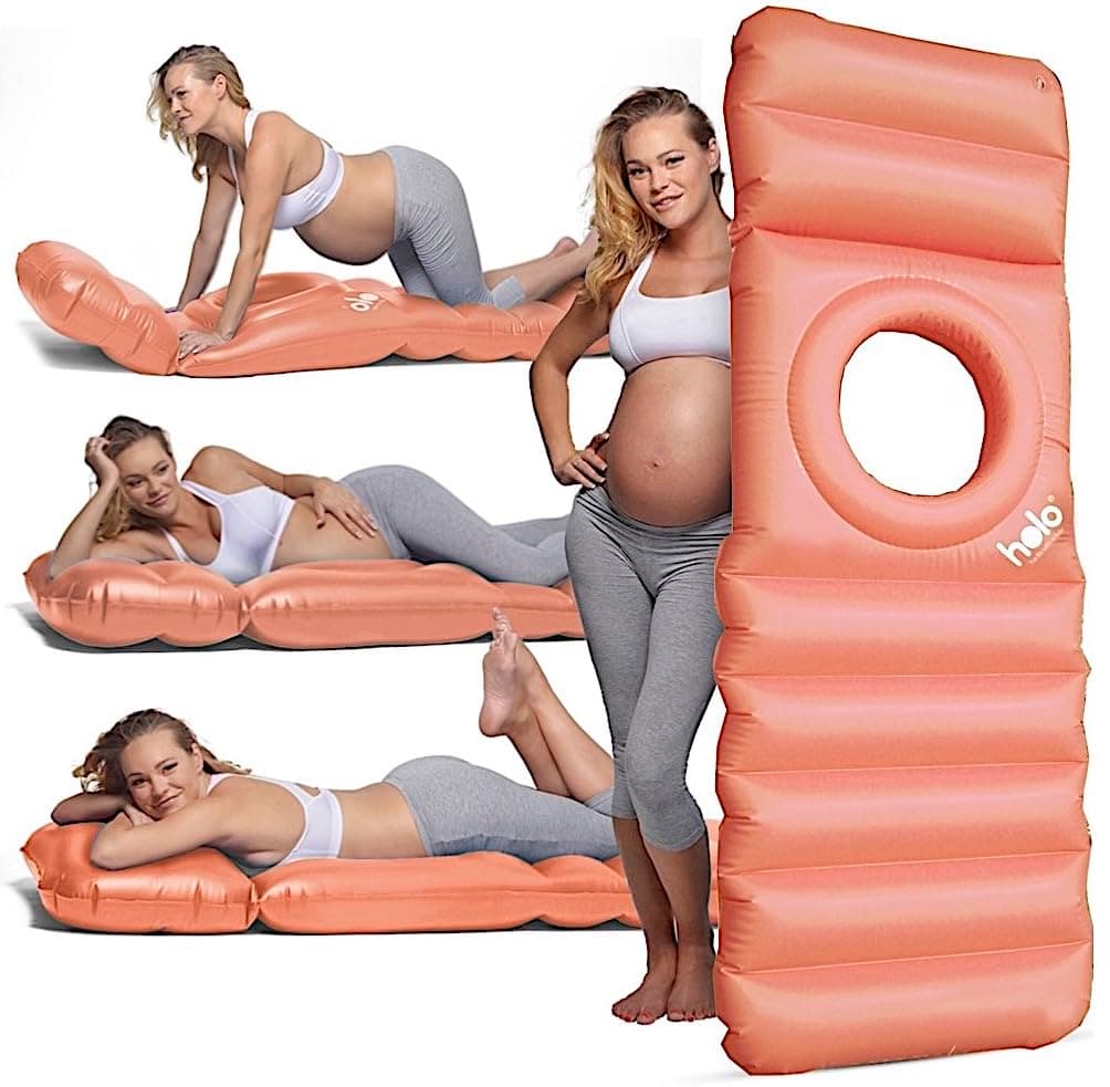The Original Inflatable Pregnancy Pillow with a Hole for Your Tummy. Use on Land and Water, for PGP/SPD Relief, Yoga, Sleep, Massage and Relaxation on Your Belly - Babymoon Essential (Peach)