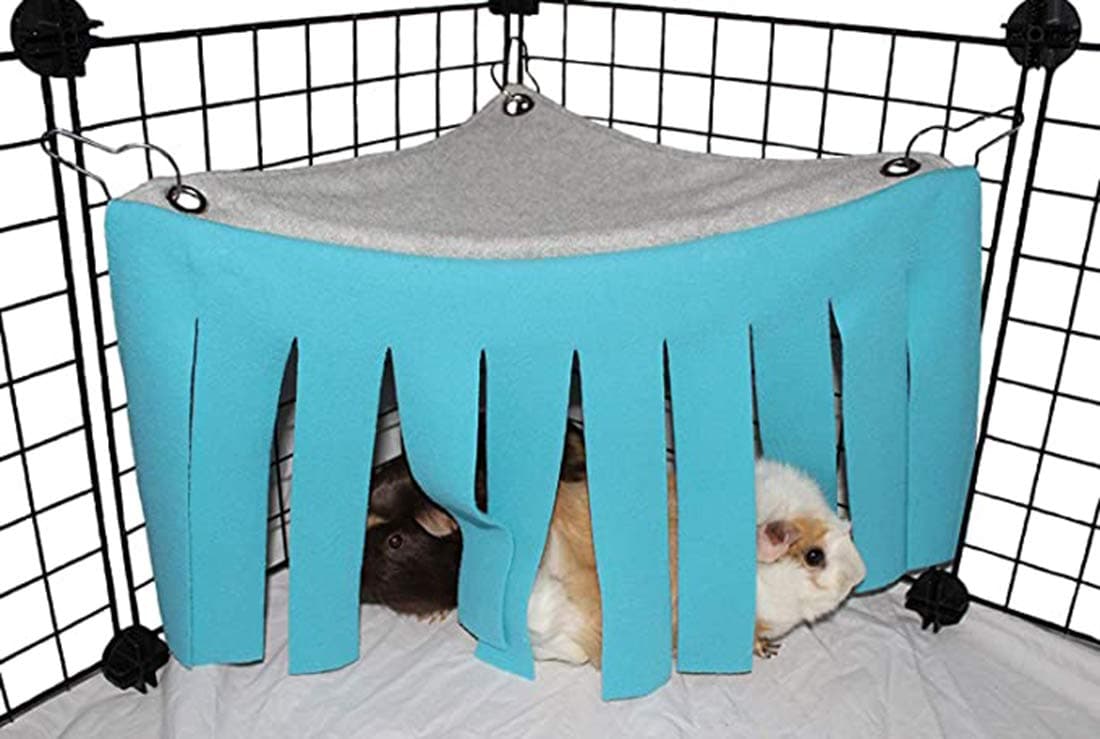 DELFINO Small Animal Hamster Tent Hammock Pet Hideout Cage Accessories Nest Bed, Hideout Cloth Tassels Curtain Cage for Guinea Pig Chinchilla Hedgehog Rat Squirrel Ferret Dwarf Bunny (Blue)