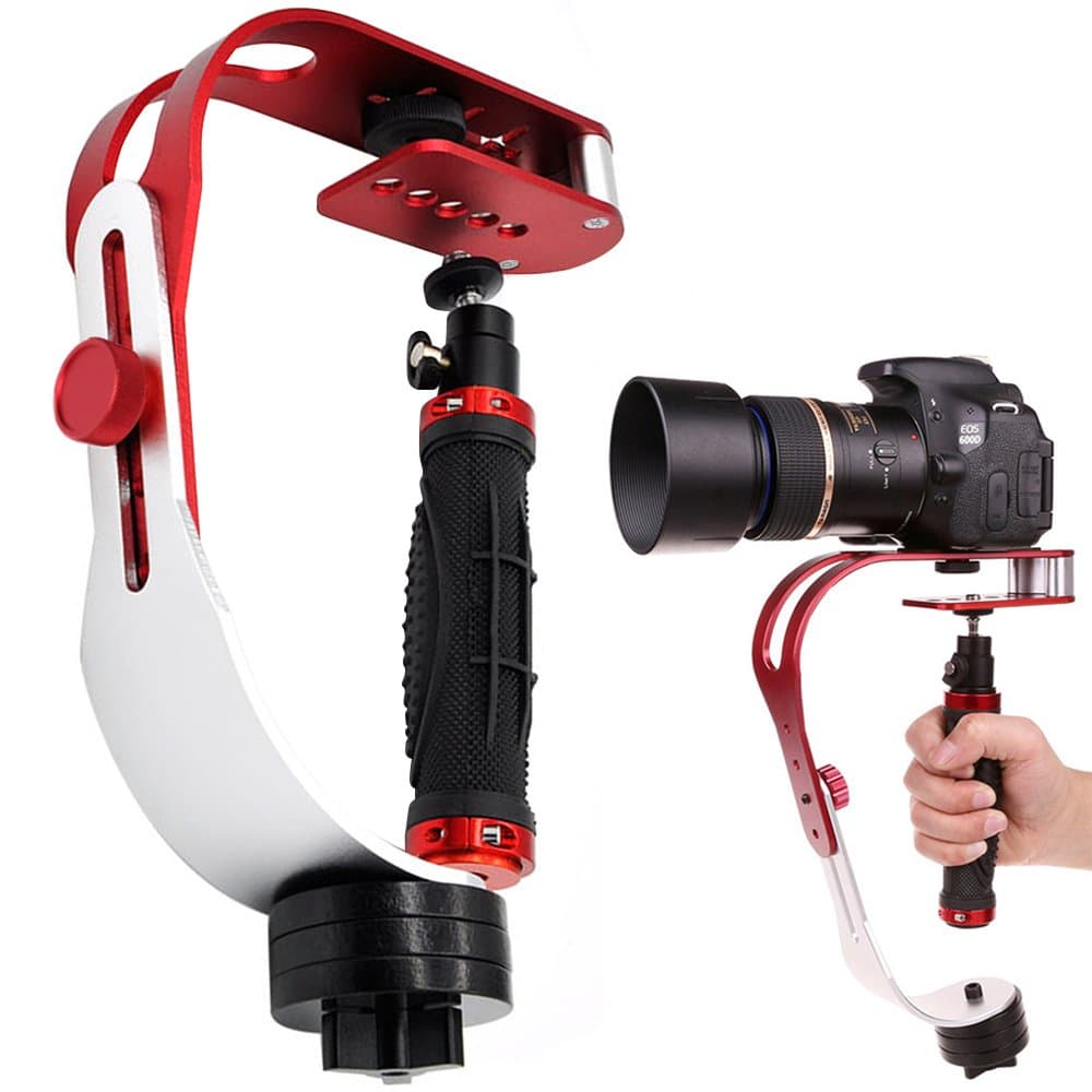 Pro Handheld Video DSLR Camera Stabilizer Steady Compatible GoPro Cannon Nikon Sony Camera Cam Camcorder DV Smartphone up to 2.1 lbs with Smooth Pro Steady Glide -Red/Silver/Black