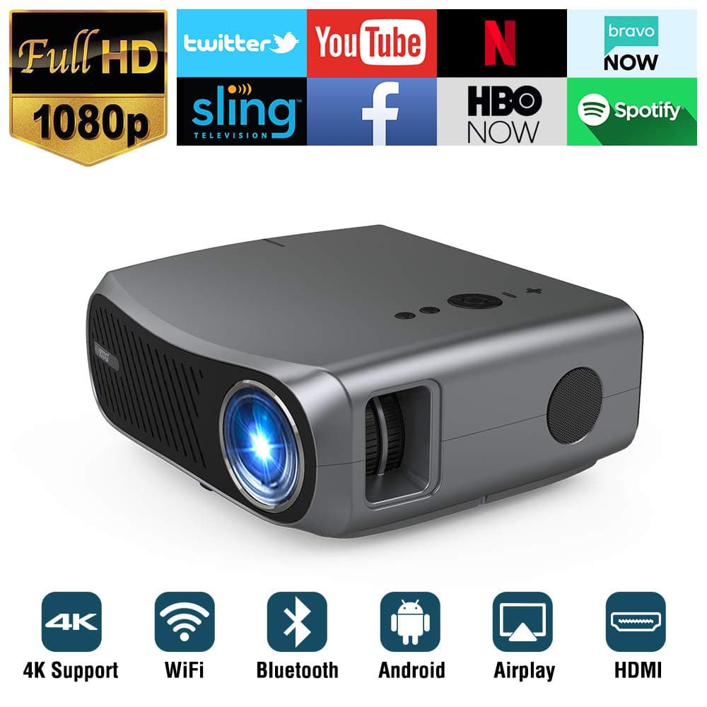 Native 1080P 5G WiFi Bluetooth Projector,10000LM Full HD Movie Projector Android OS, 200" Display Outdoor Movie Projector Support 4k Home Theater Wireless Mirroring for Smartphone/PC/TV Stick/HDMI/USB