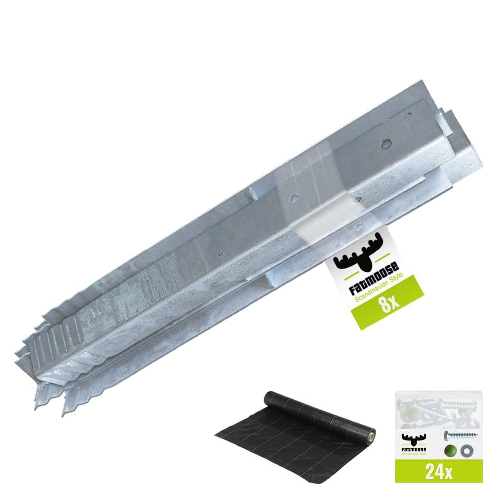 FATMOOSE Anchors ProFix Angled Anchor 8-Piece Set + FATMOOSE 3W Sand Protection Foil 250x250cm for Climbing Frames, playcentres, Stilt Houses and Wendy Houses