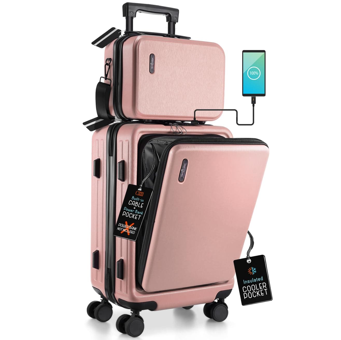 20 Inch Carry On Luggage 22x14x9 Airline Approved, Carry On Suitcase with Wheels, Hard-shell Carry-on Luggage, Durable Luggage Carry-On, Pink Small Suitcase with Cosmetic Case